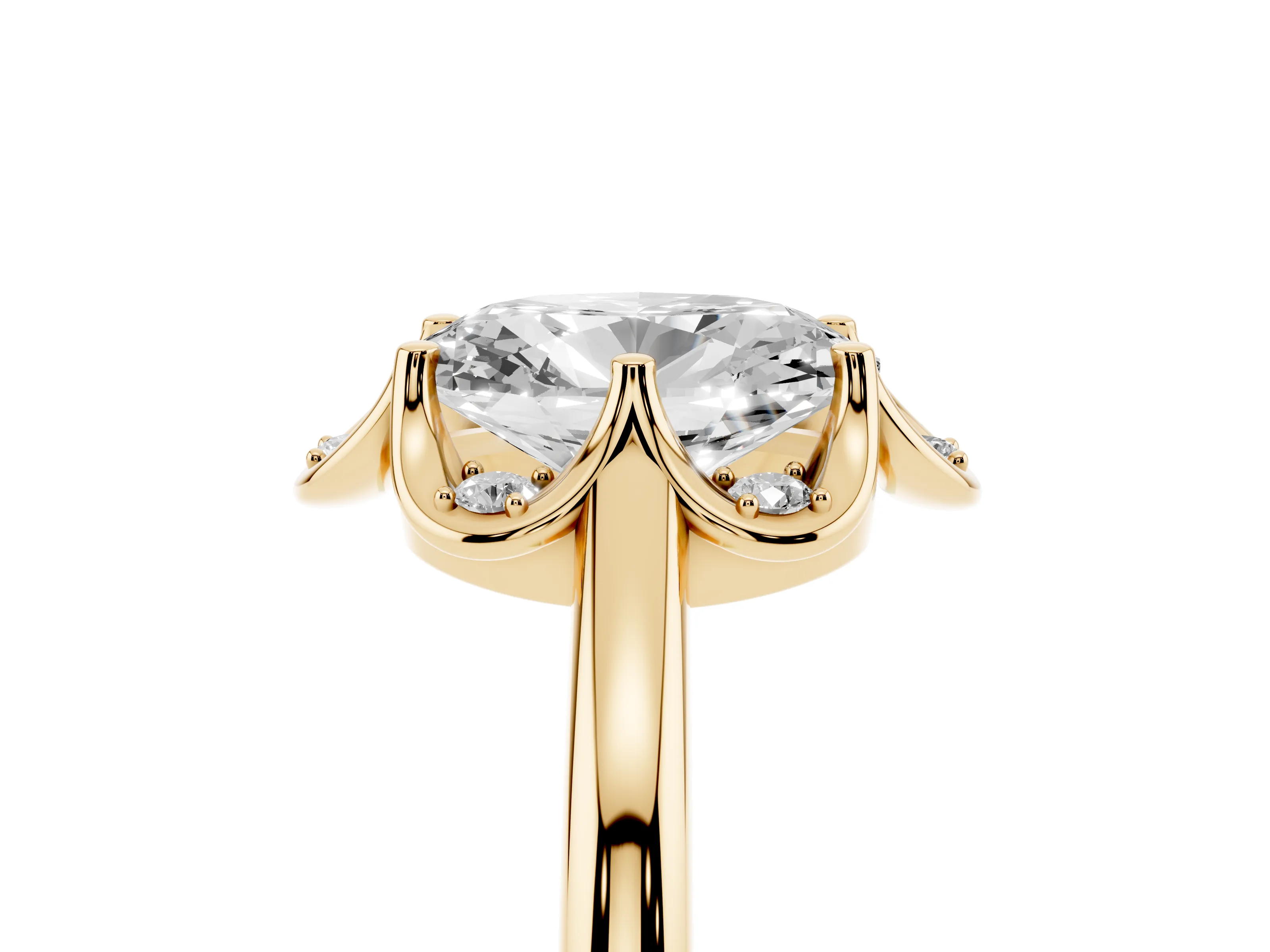 Oval Cut Diamond Round Cluster Halo Ring Set in Yellow gold with Solitaire Band and Prong Setting