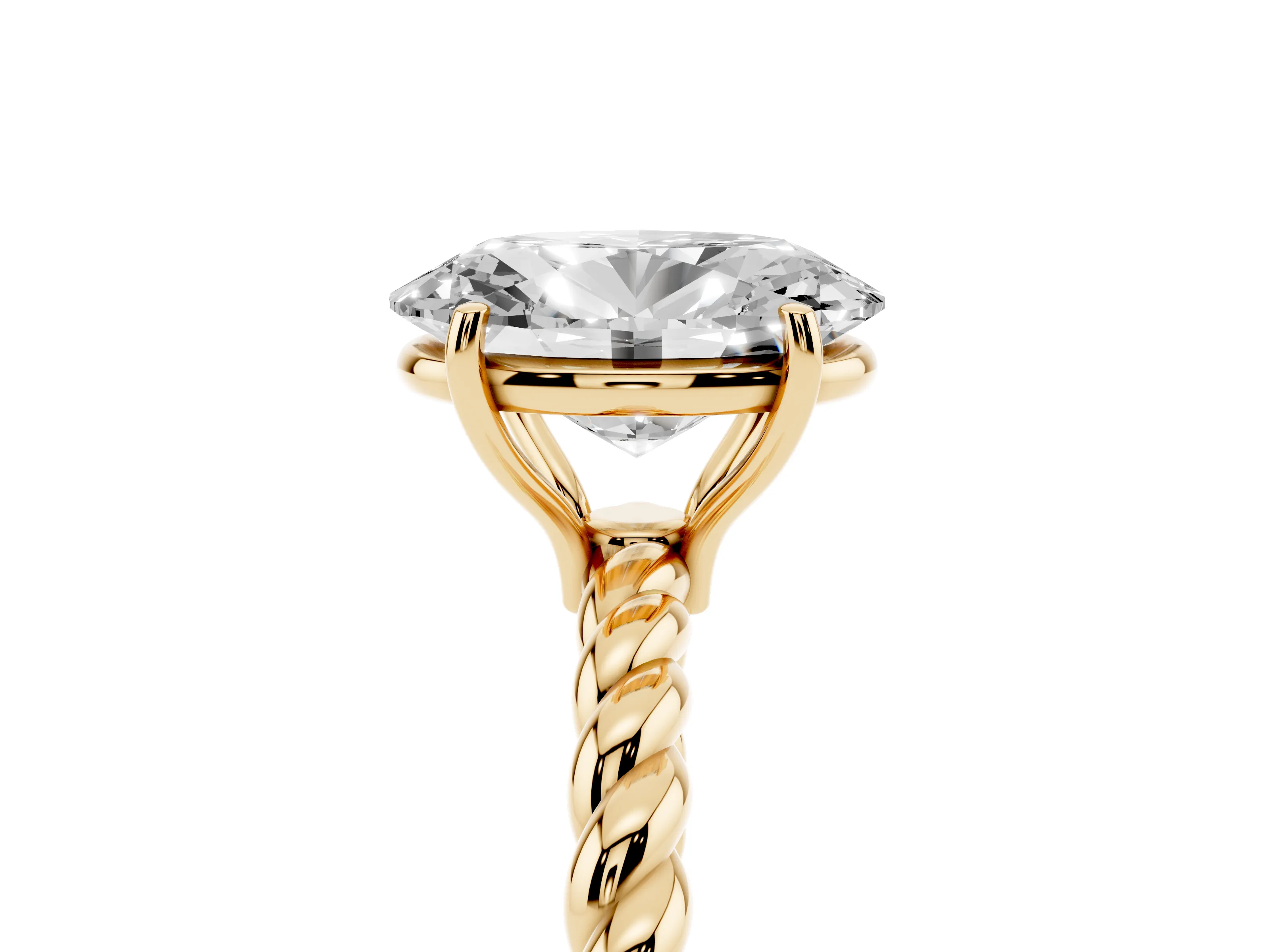 Oval Cut Diamond Solitaire Twisted Band Ring Set in Yellow gold with Prong Solitaire Setting