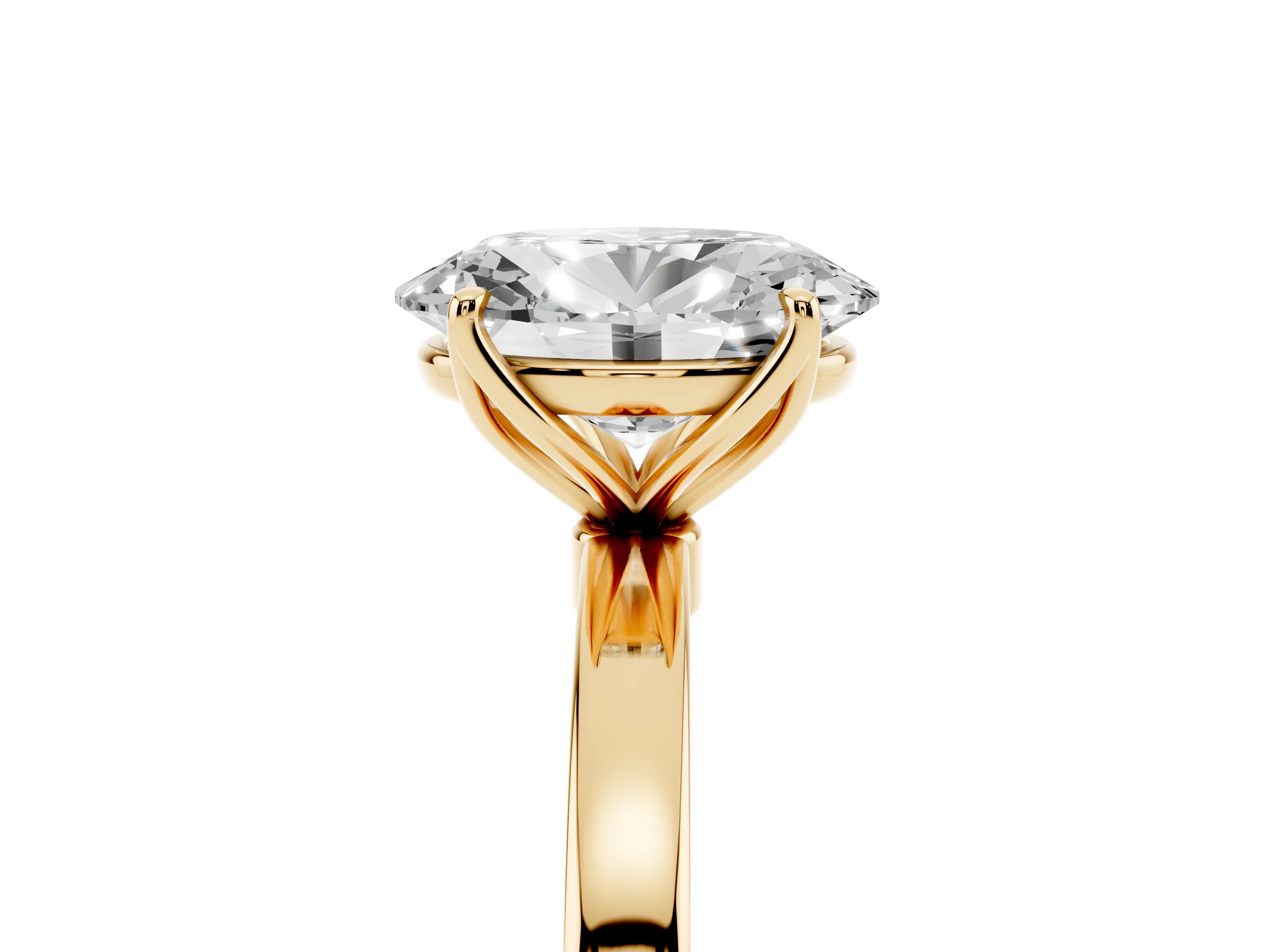 Oval Cut Diamond Solitaire Ring Set in Yellow gold with Prong Setting and Thin Polished Band
