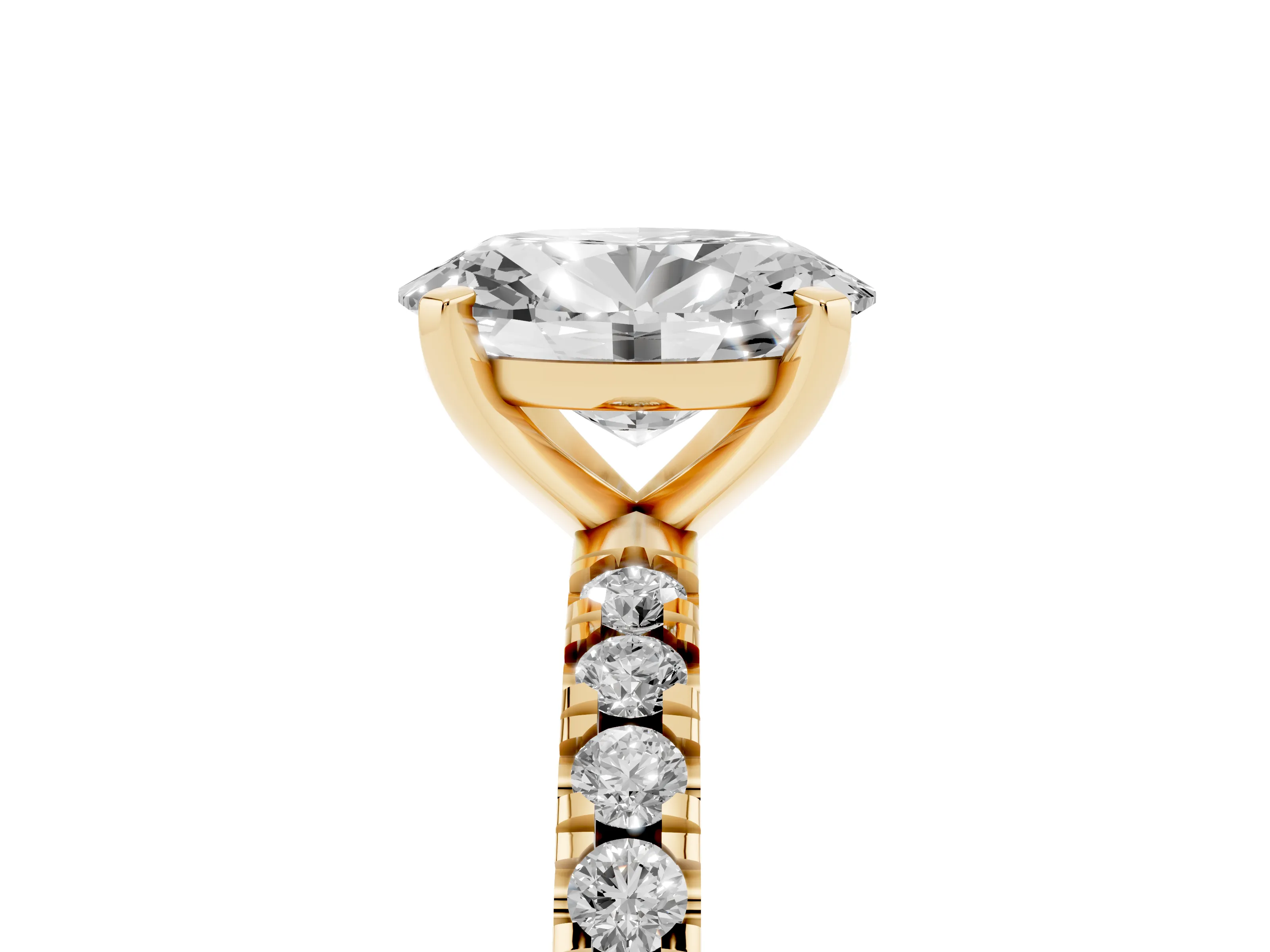 Oval Cut Diamond Pavé Band Solitaire Set in Yellow gold with Prong Setting