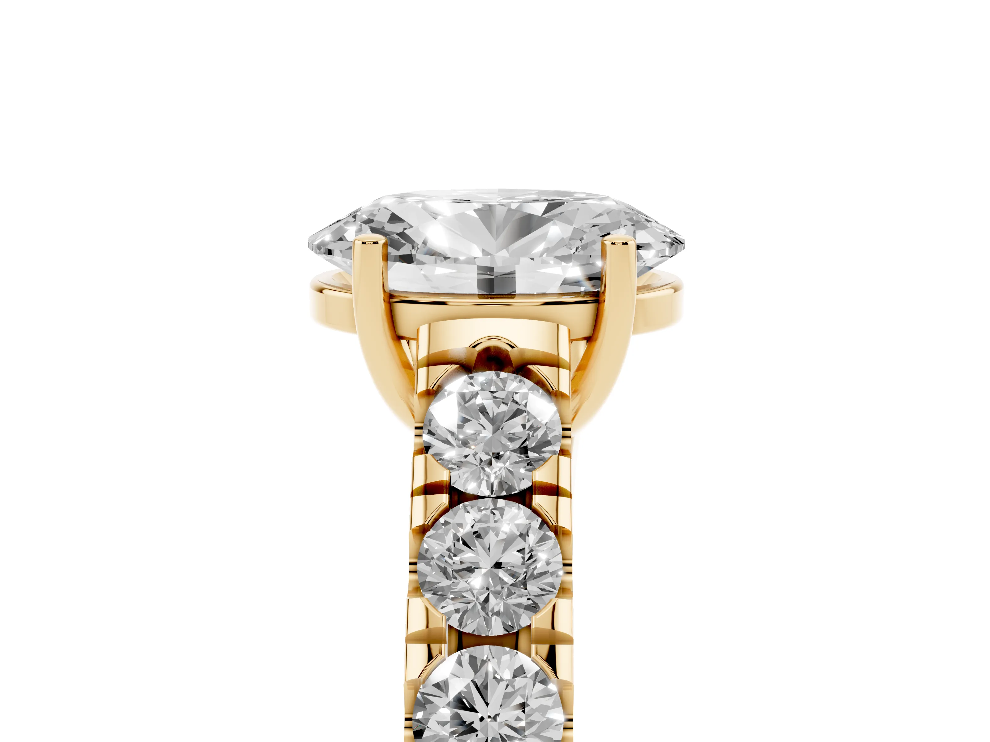 Oval Cut Diamond Solitaire Ring Set in Yellow gold with Cut-Down Micro Pavé Band and Prong Setting