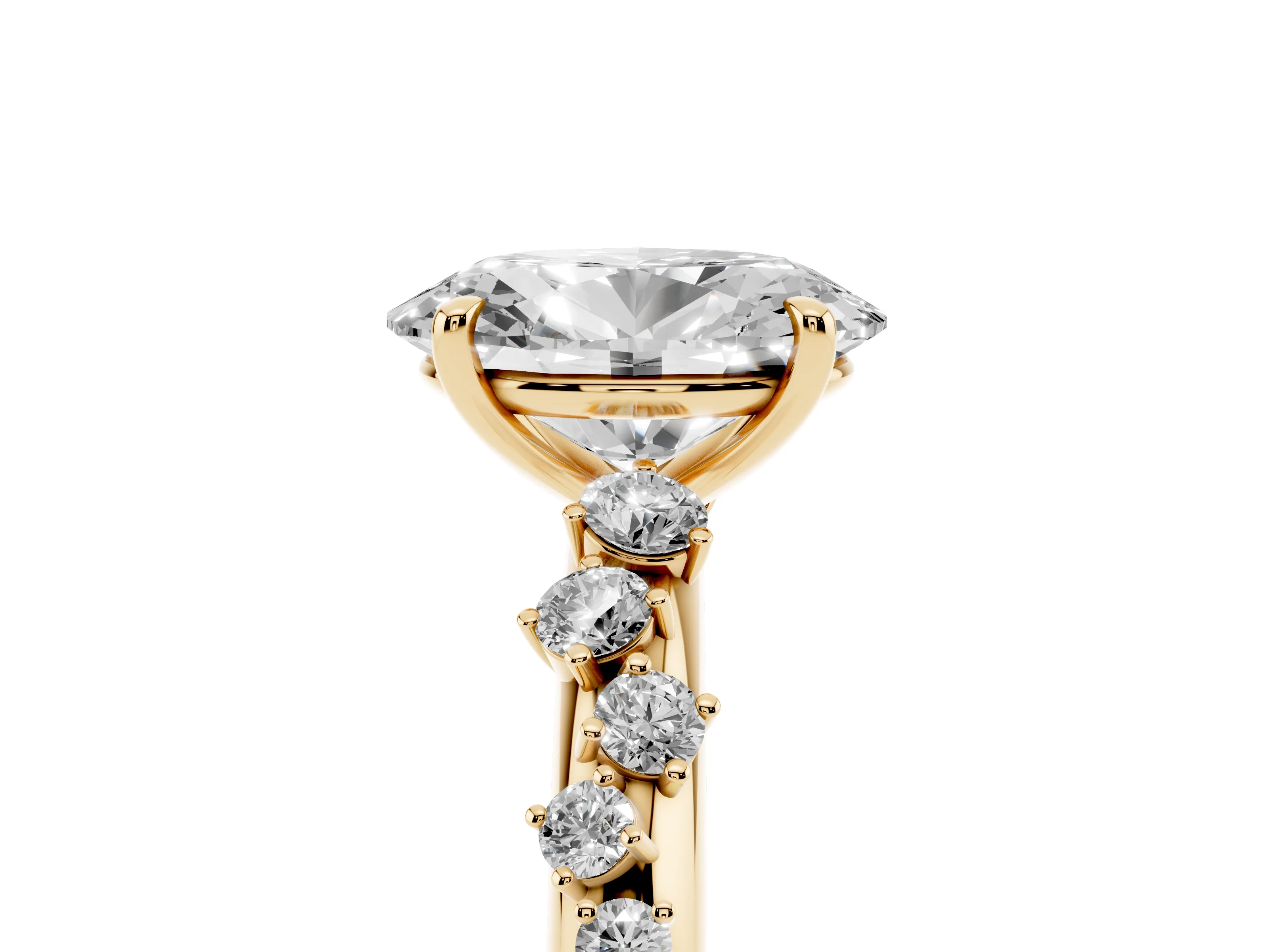 Oval Cut Diamond Cluster Solitaire Ring Set in Yellow gold with Prong Setting