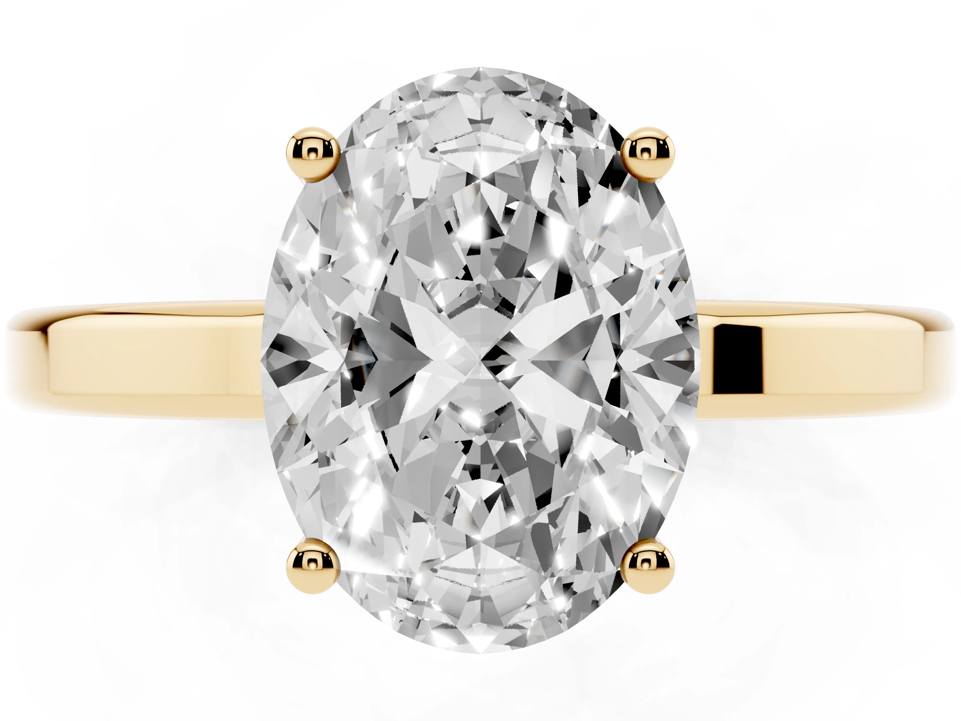 Oval Cut Diamond Solitaire Engagement Ring Set in Yellow gold with Prong Setting on a Plain Band