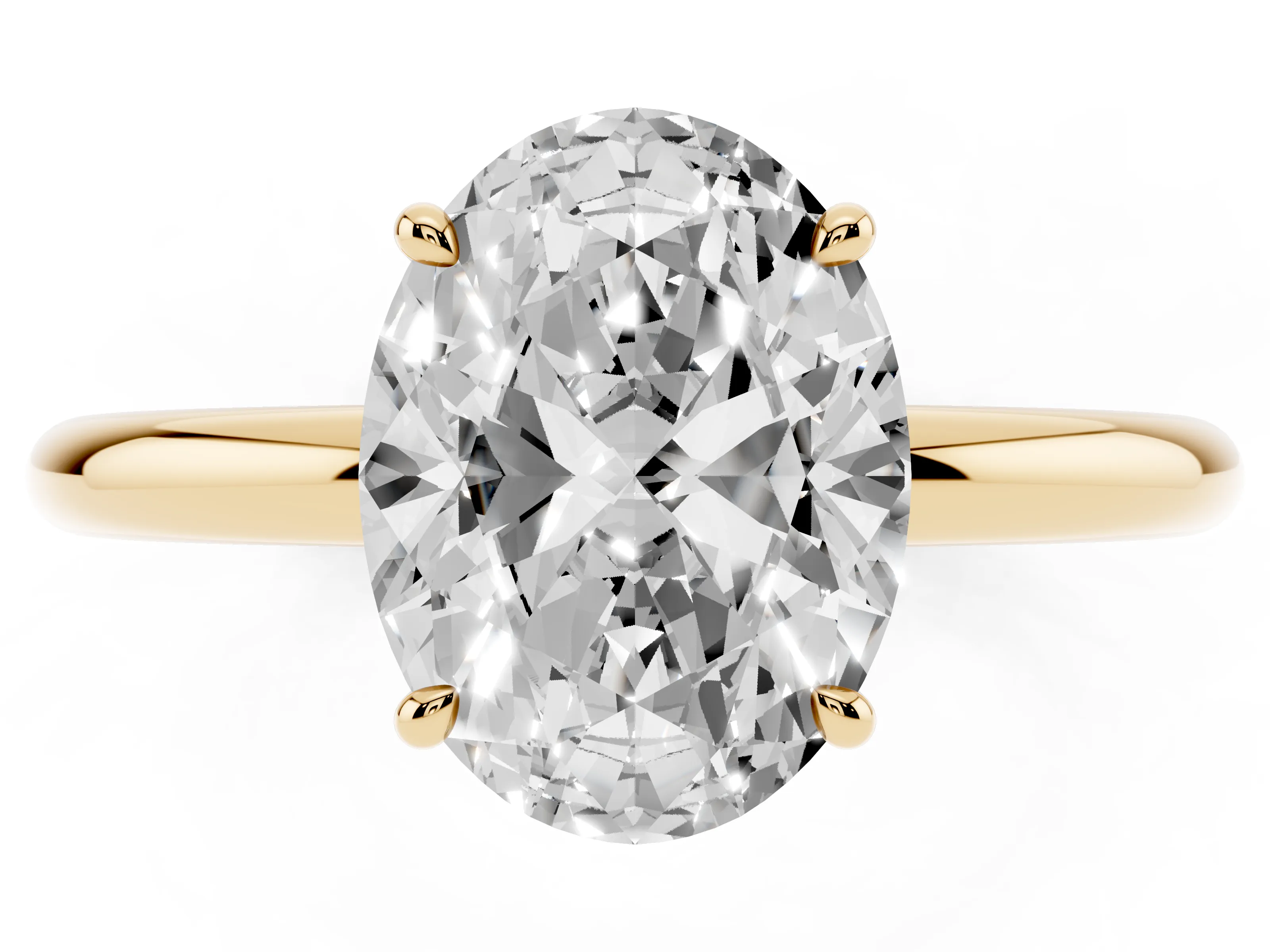 Oval Cut Diamond Solitaire Ring Set in Yellow gold with Thin Band and Prong Setting