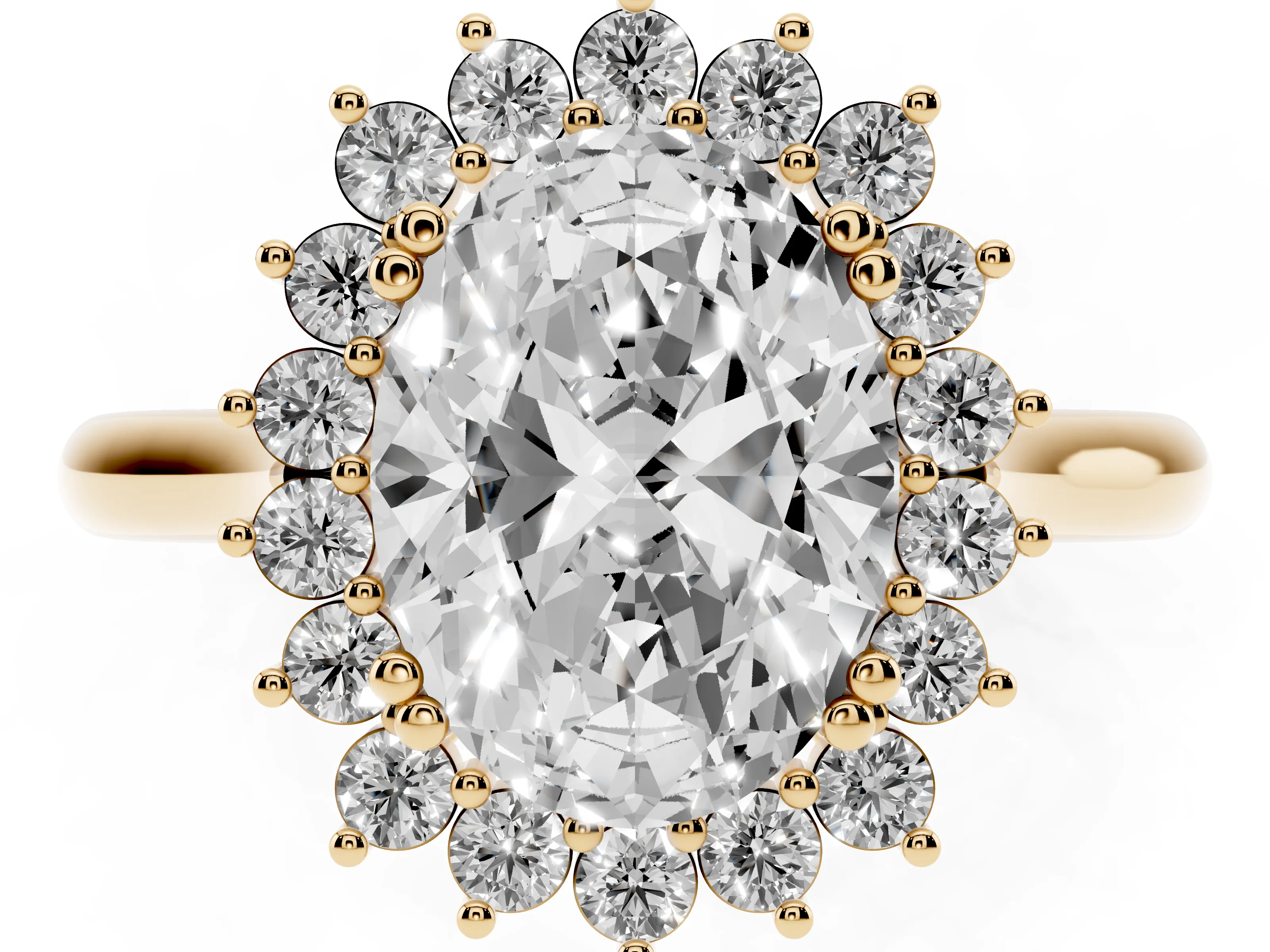 Oval Cut Diamond Halo Ring Set in Yellow gold with Plain Solitaire Band and Prong Setting