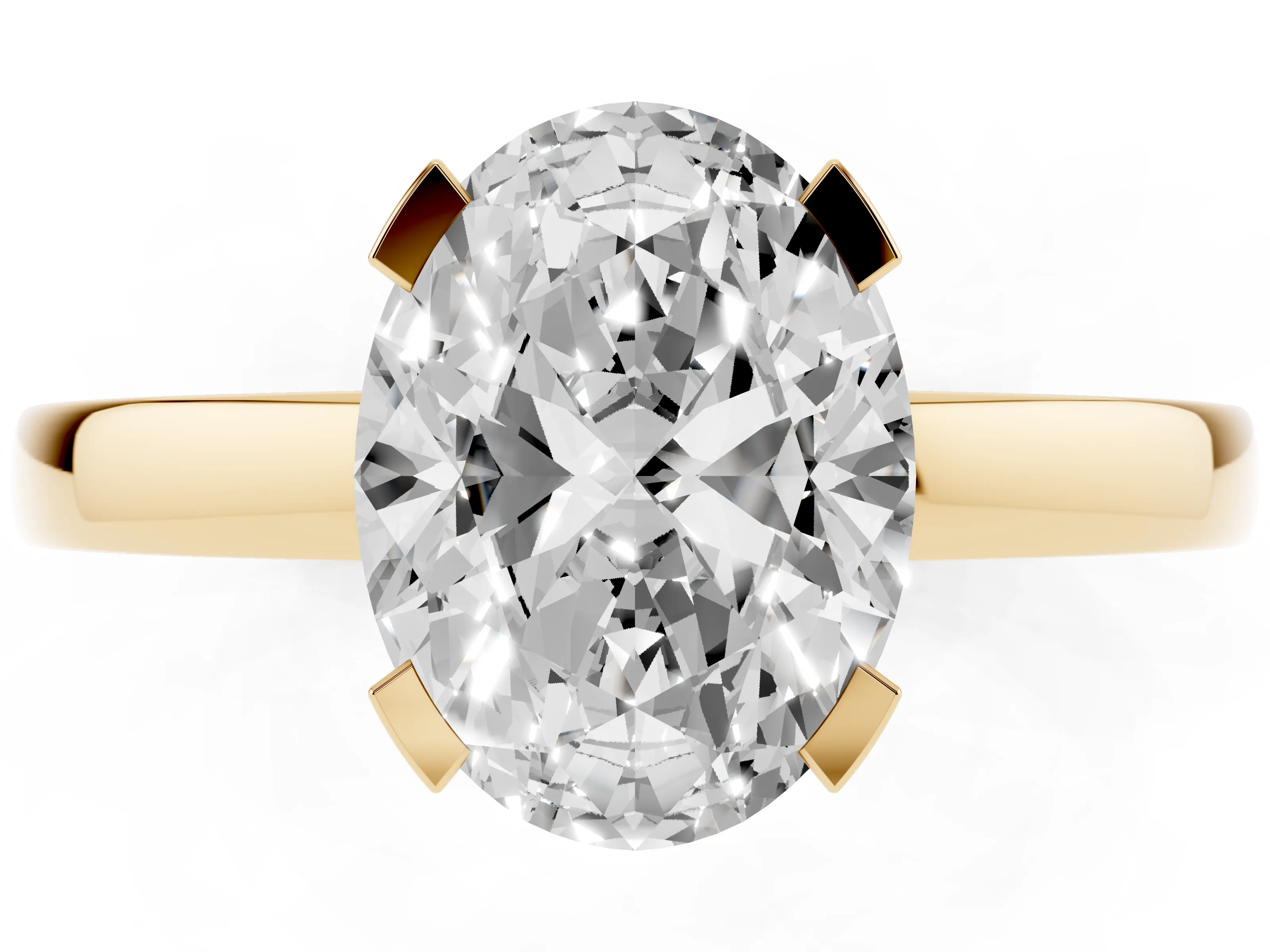 Oval Cut Diamond Solitaire Ring Set in Yellow gold with Prong Head and Smooth Polished Band