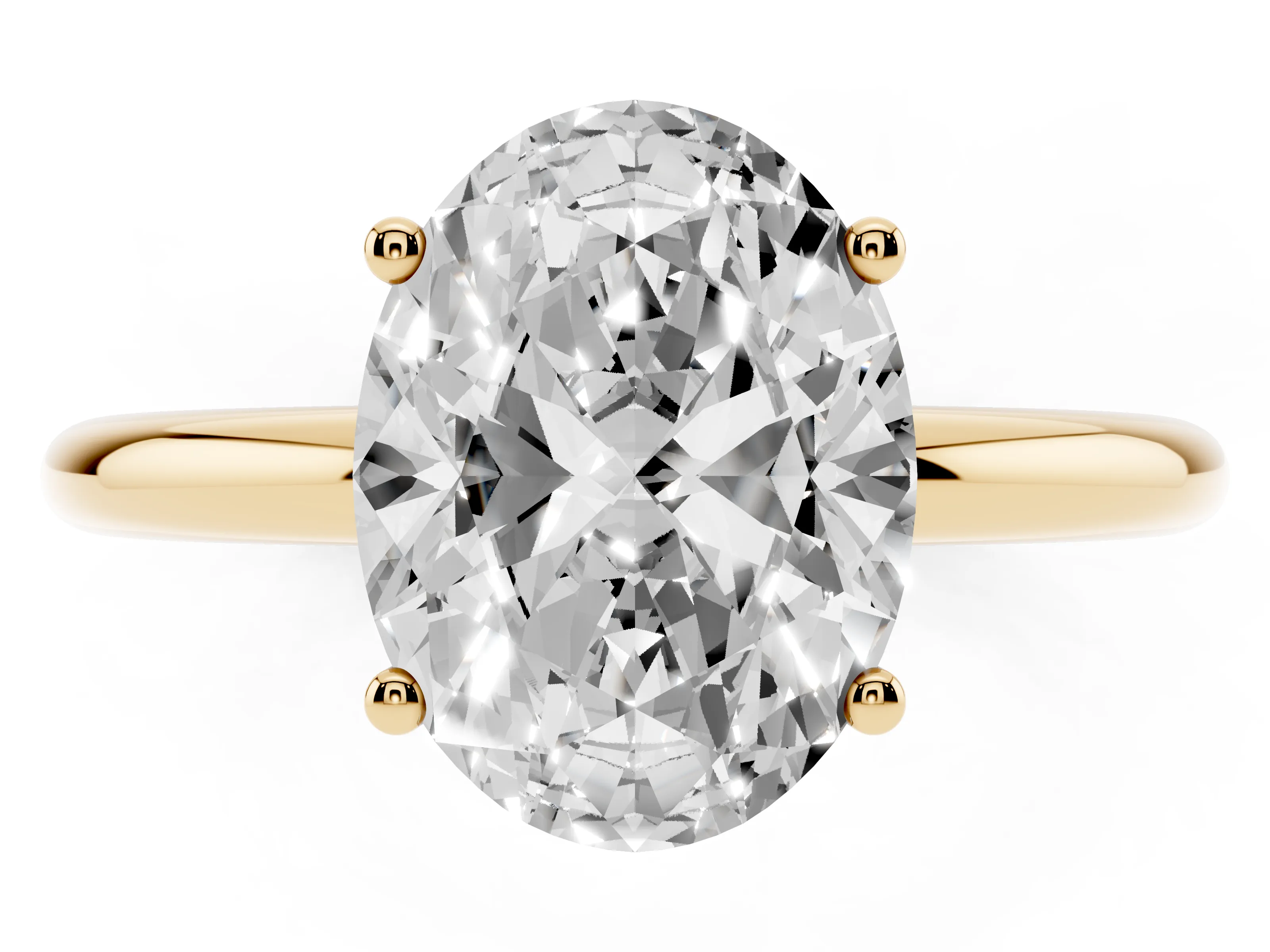 Oval Cut Diamond Solitaire Engagement Ring Set in Yellow gold with Prong Setting and Polished Band