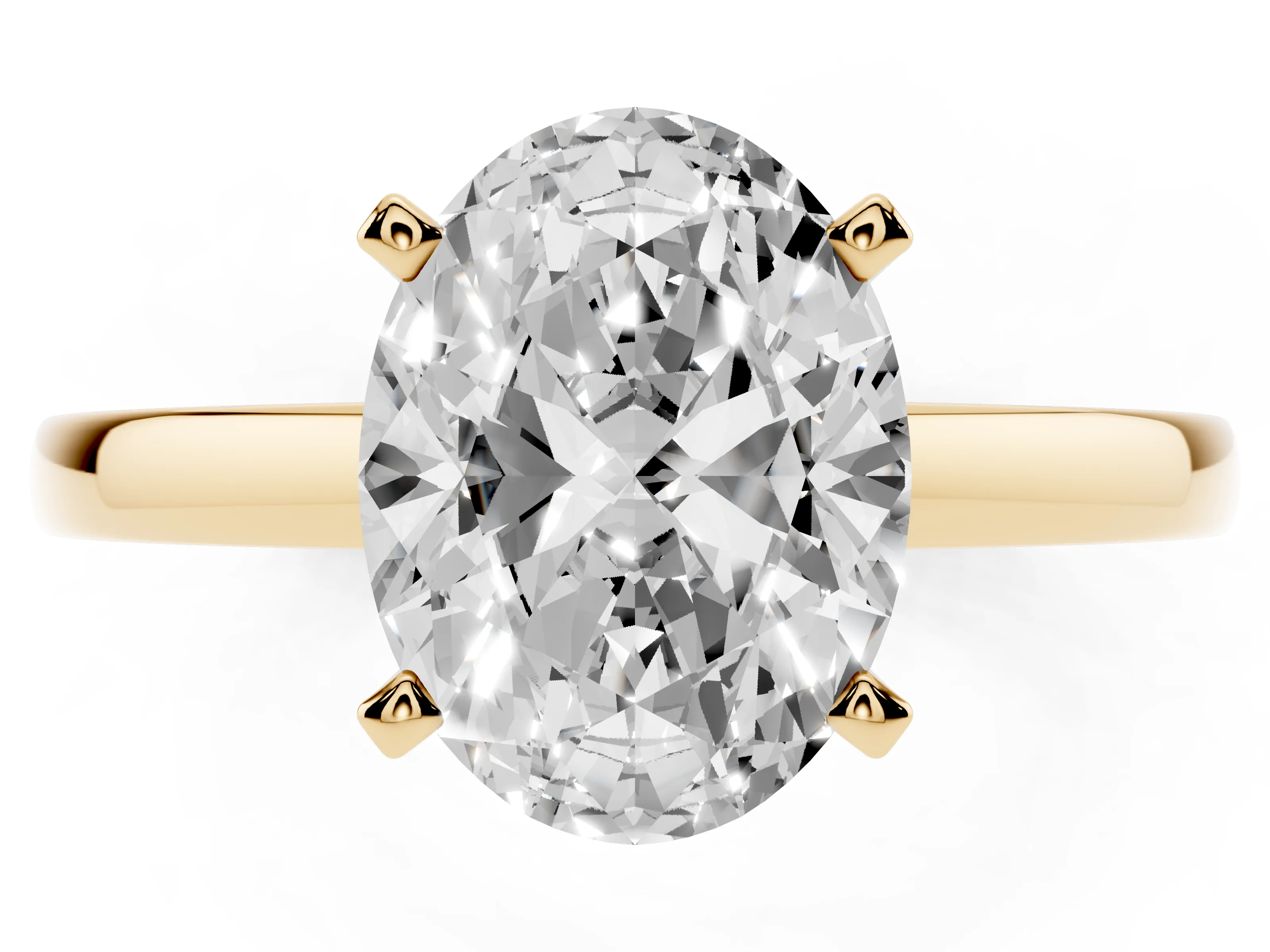 Oval Cut Diamond Solitaire Engagement Ring Set in Yellow gold with Prong Setting on a Classic Band