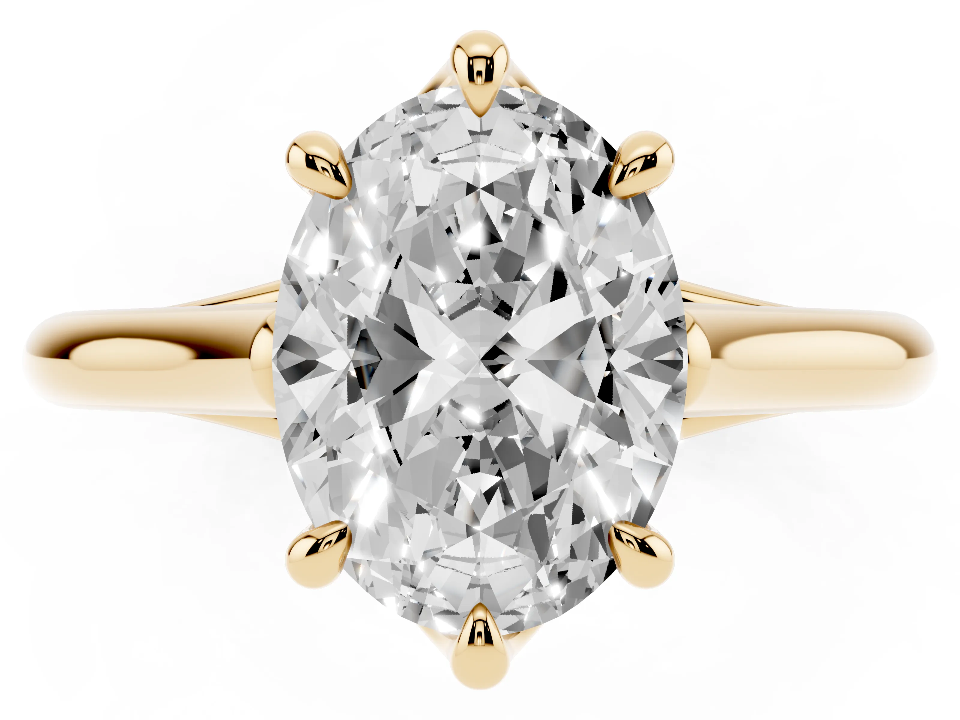 Oval Cut Diamond Solitaire Engagement Ring Set in Yellow gold with Prong Setting and Plain Classic Band