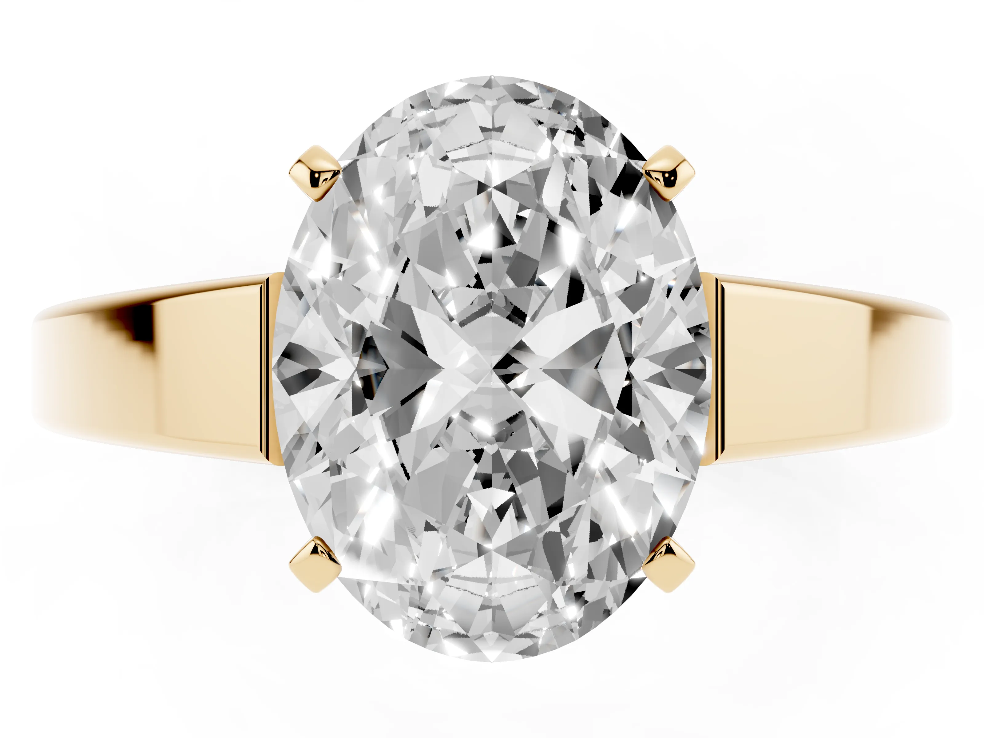 Oval Cut Diamond Solitaire Engagement Ring Set in Yellow gold with Prong Setting and Tapered Band