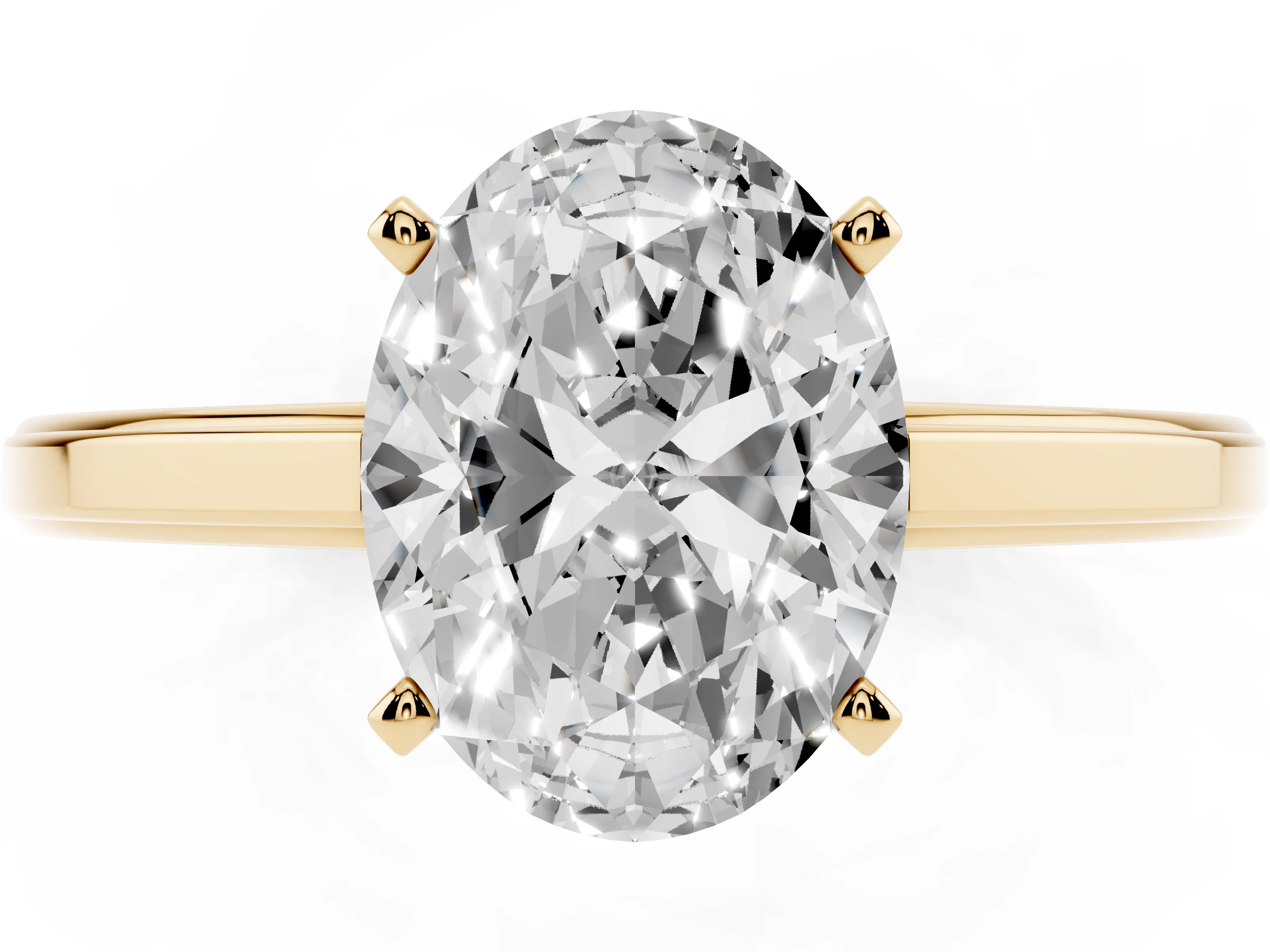 Oval Cut Diamond Solitaire Ring Set in Yellow gold with Prong Setting and Classic Band