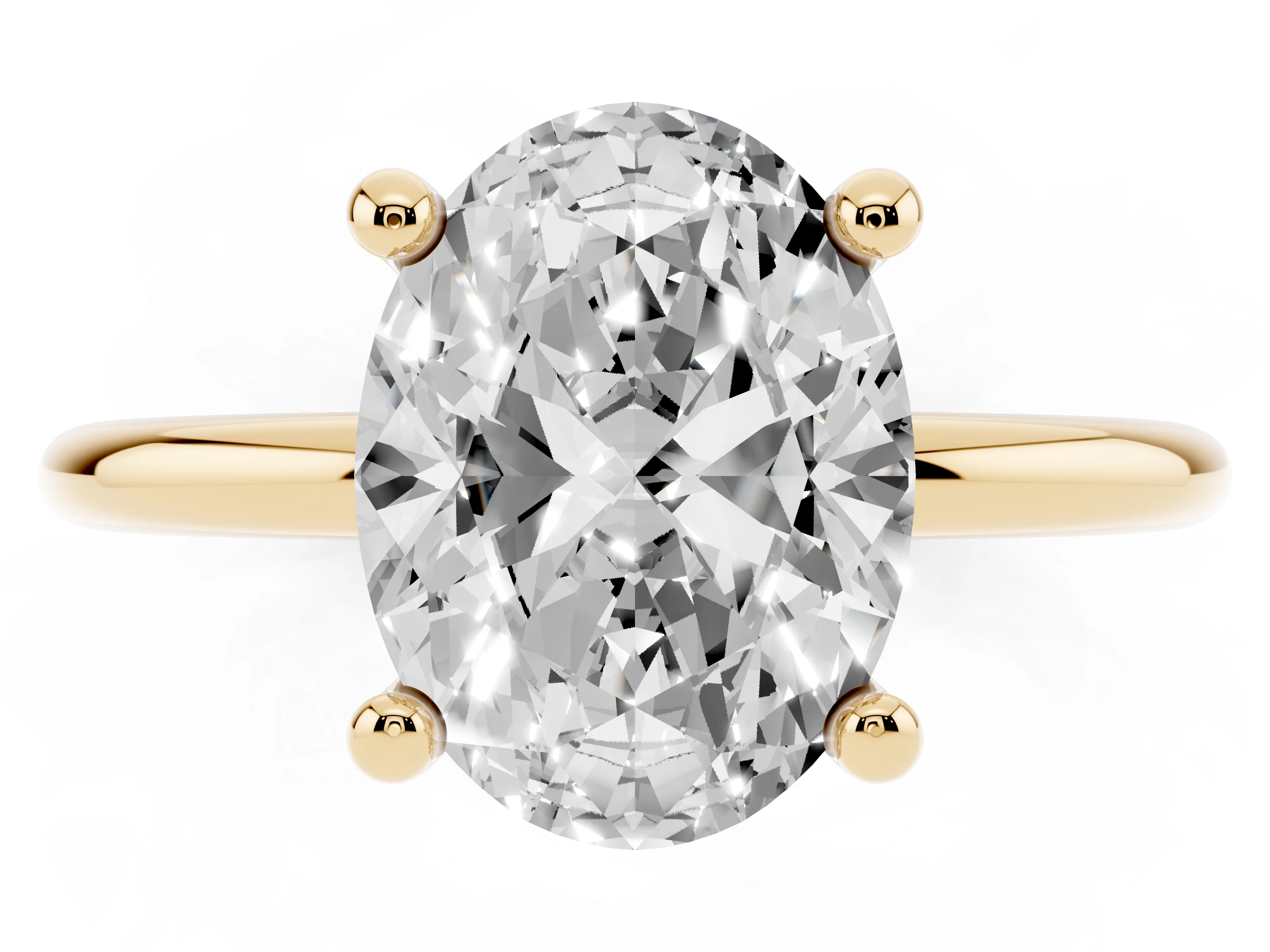 Oval Cut Diamond Solitaire Ring Set in Yellow gold with Secure Prong Setting on a Classic Band