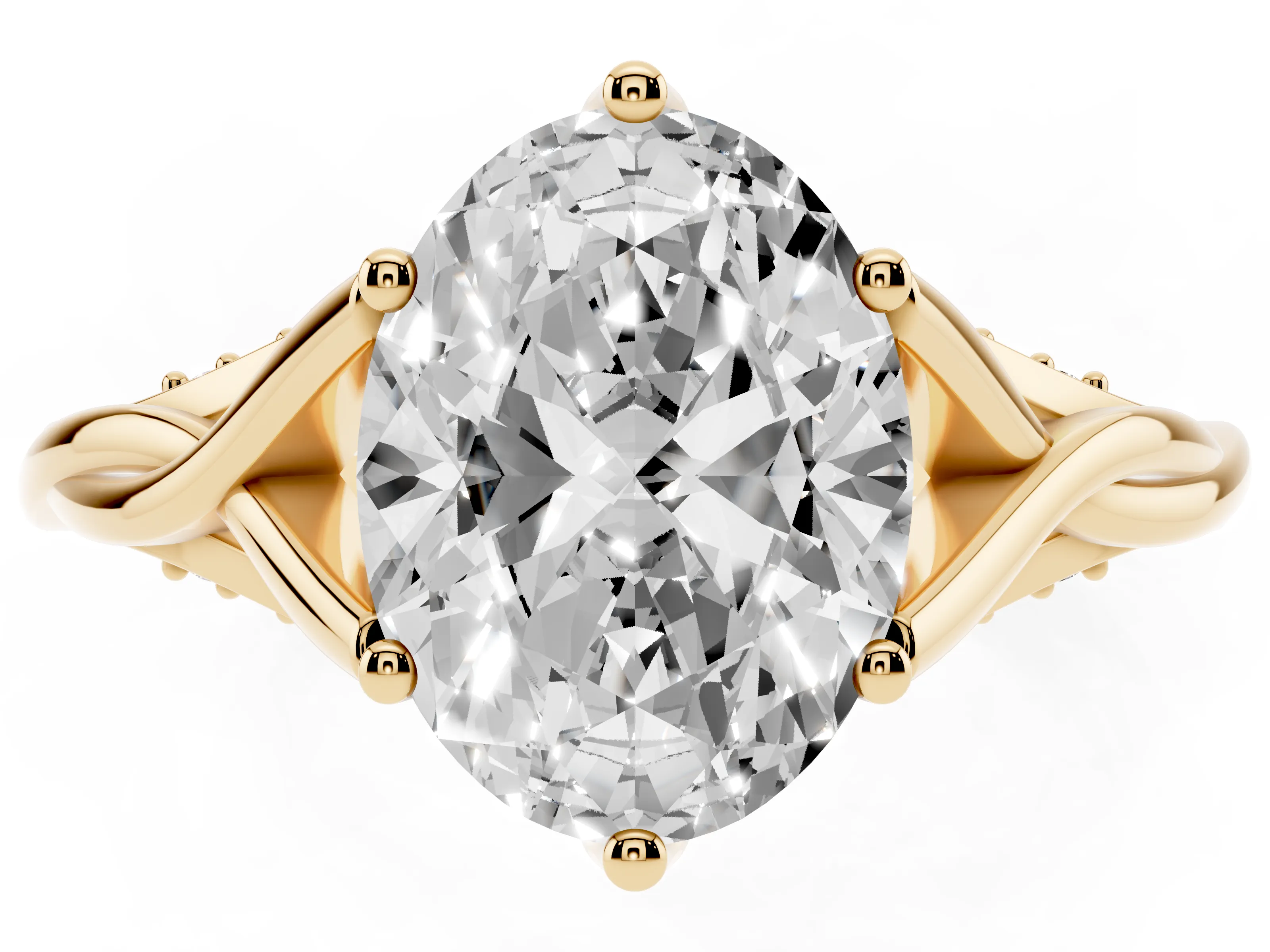 Oval Cut Diamond Intertwined Twist Band Solitaire Ring Set in Yellow gold with Prong Setting