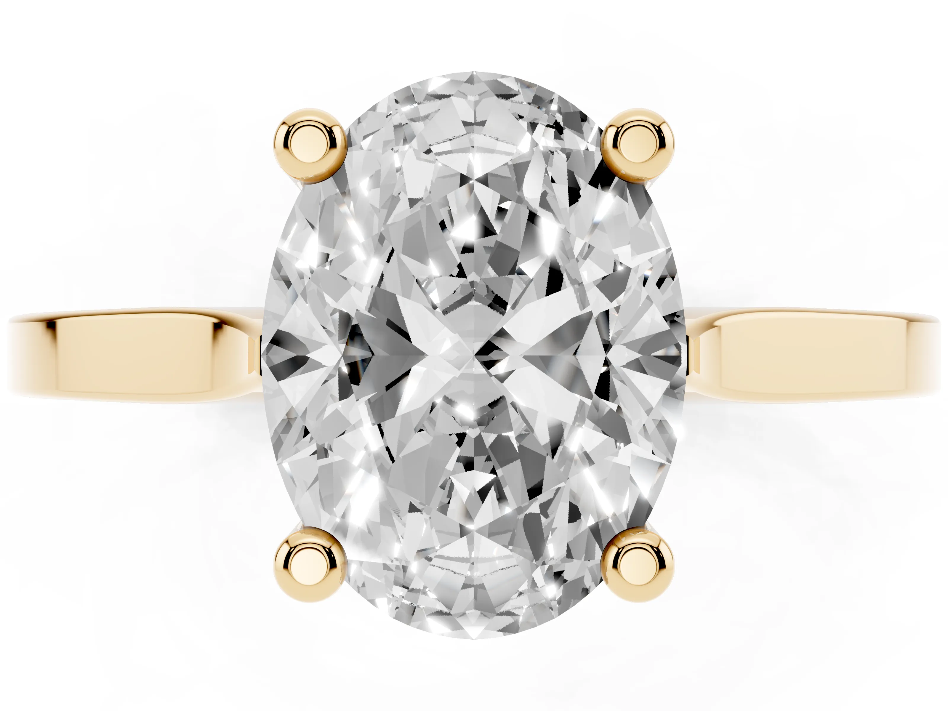 Oval Cut Diamond Solitaire Ring Set in Yellow gold with Prong Setting and Tapered Band