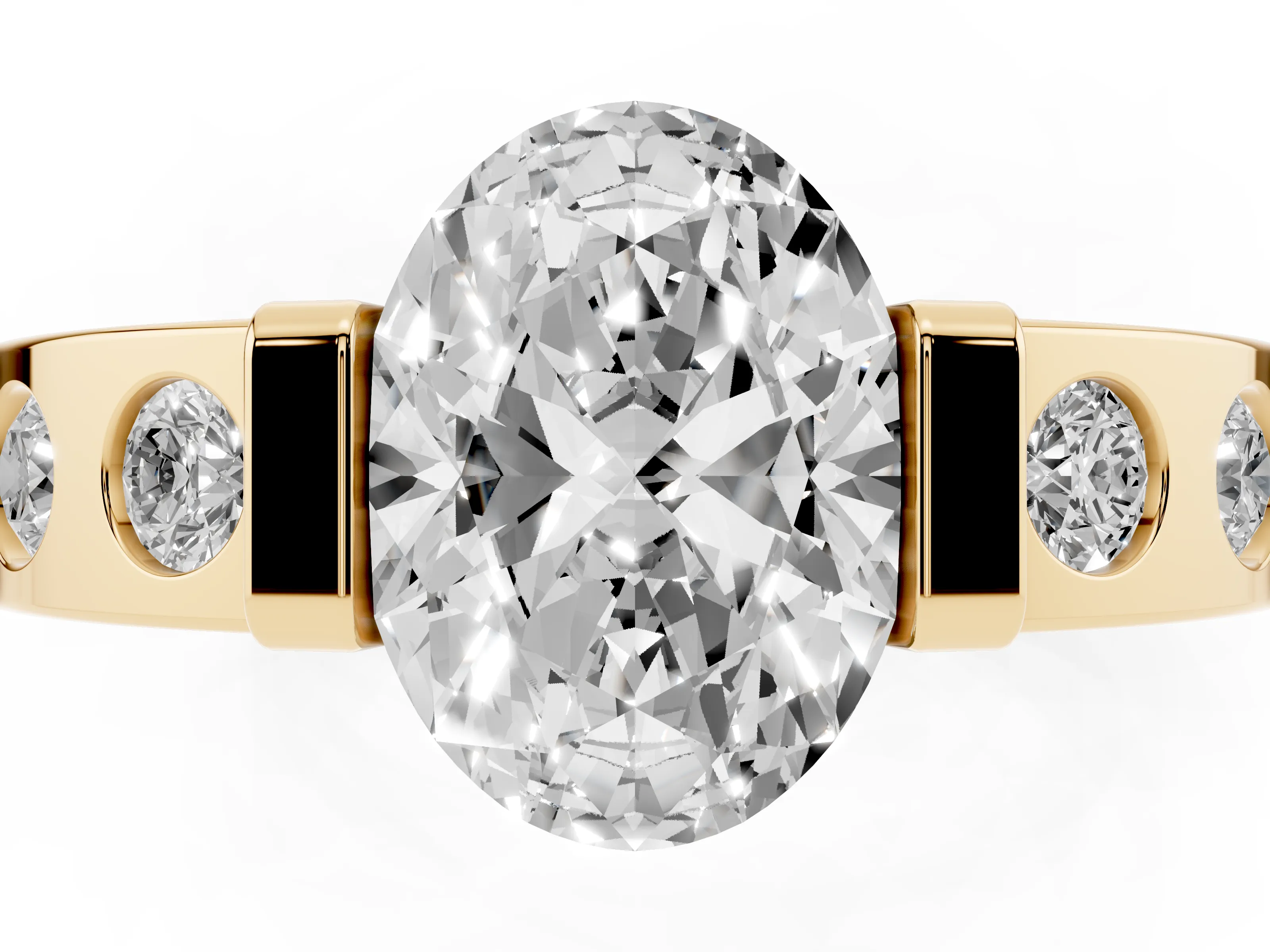 Oval Cut Diamond Channel-Set Band Ring Set in Yellow gold with Bezel Prong Setting
