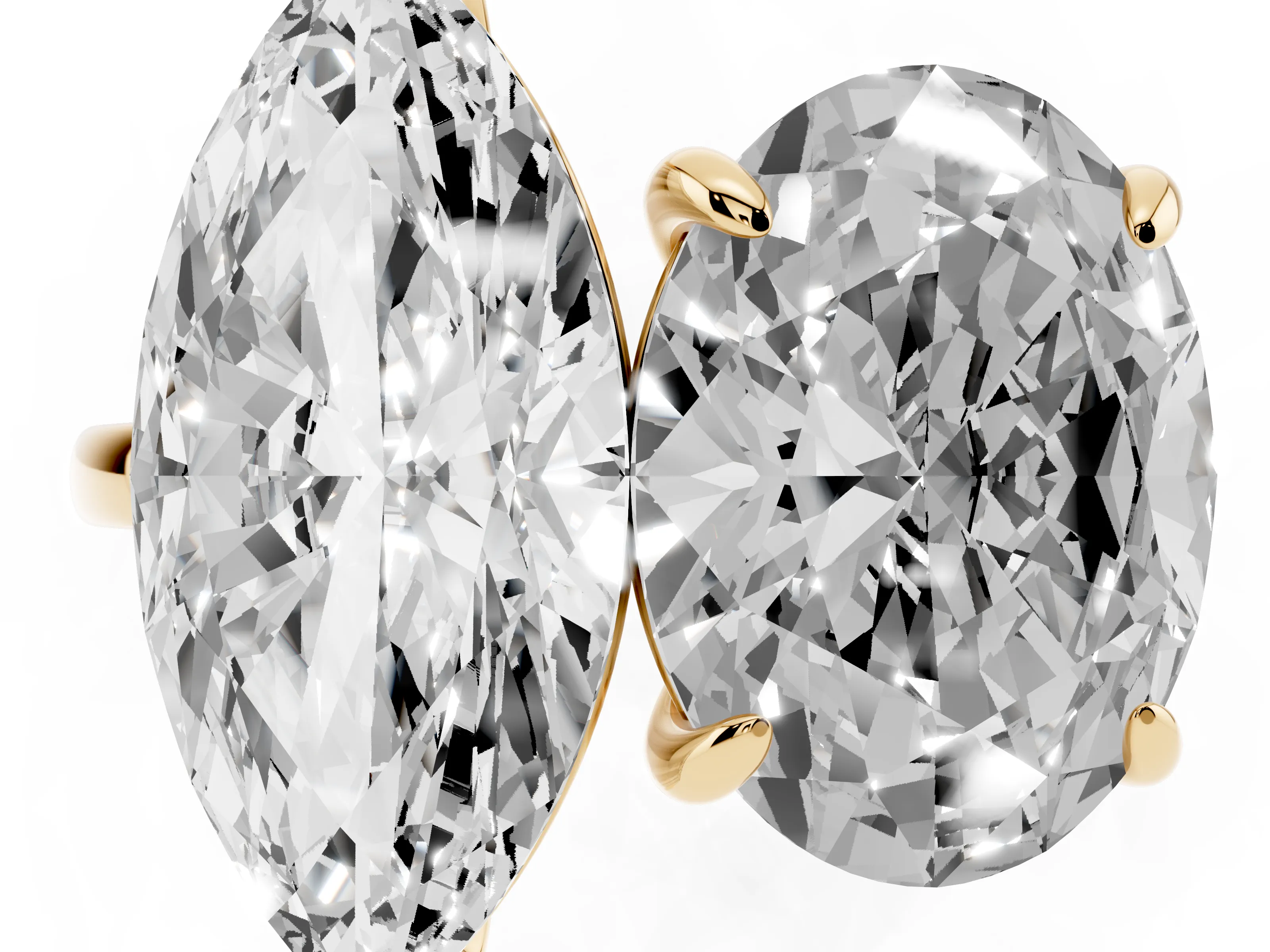 Oval and Marquise Toi Moi Ring Set in Yellow gold with Prong Setting and Plain Band