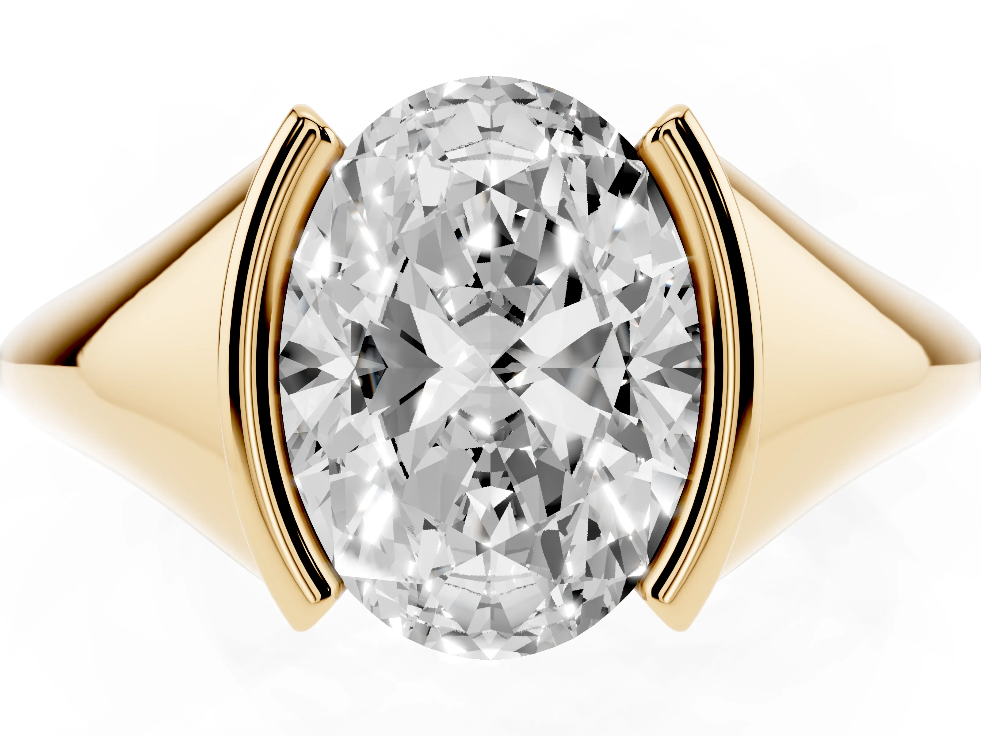 Oval Cut Diamond Solitaire Tension Set Ring Set in Yellow gold