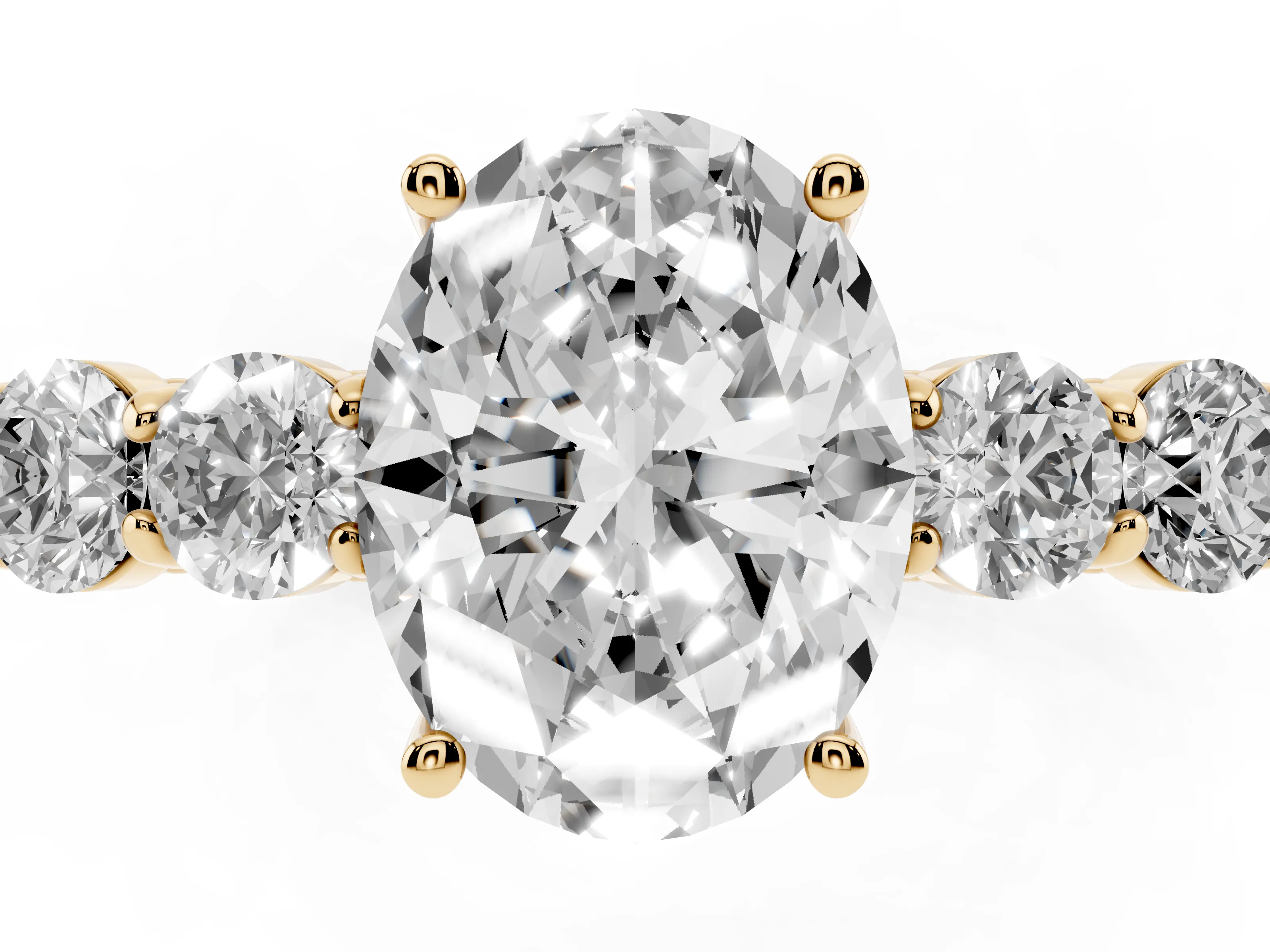 Oval Cut Diamond Five-Stone Prong Set Band Ring Set in Yellow gold with Polished Band