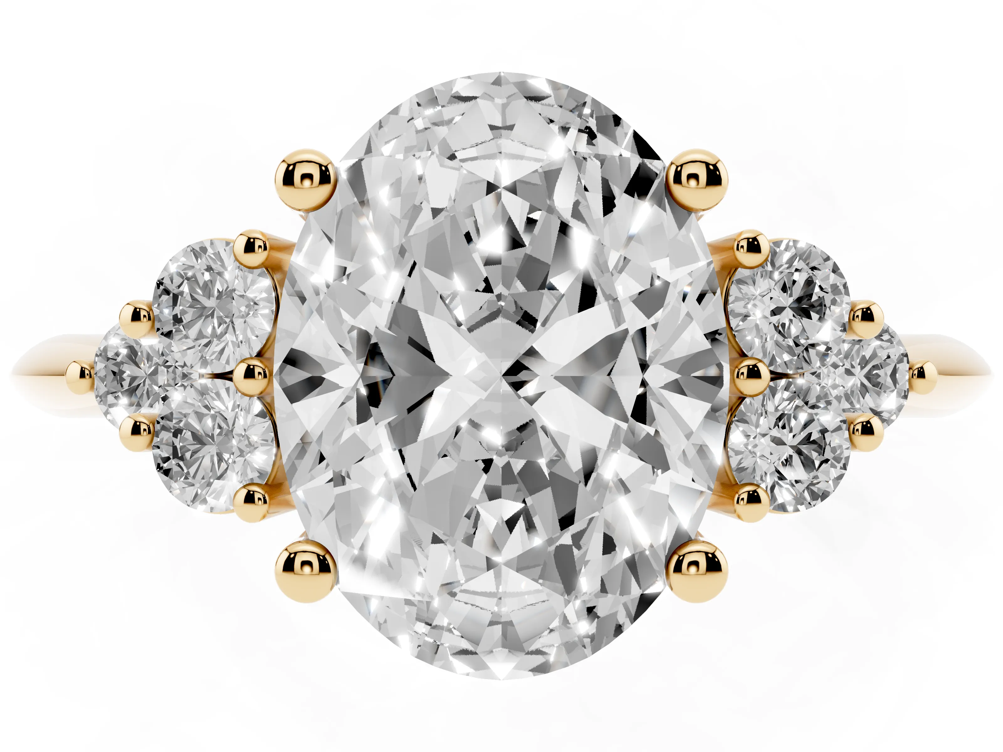 Oval Cut Diamond Cluster Ring Set in Yellow gold with Plain Band and Prong Setting