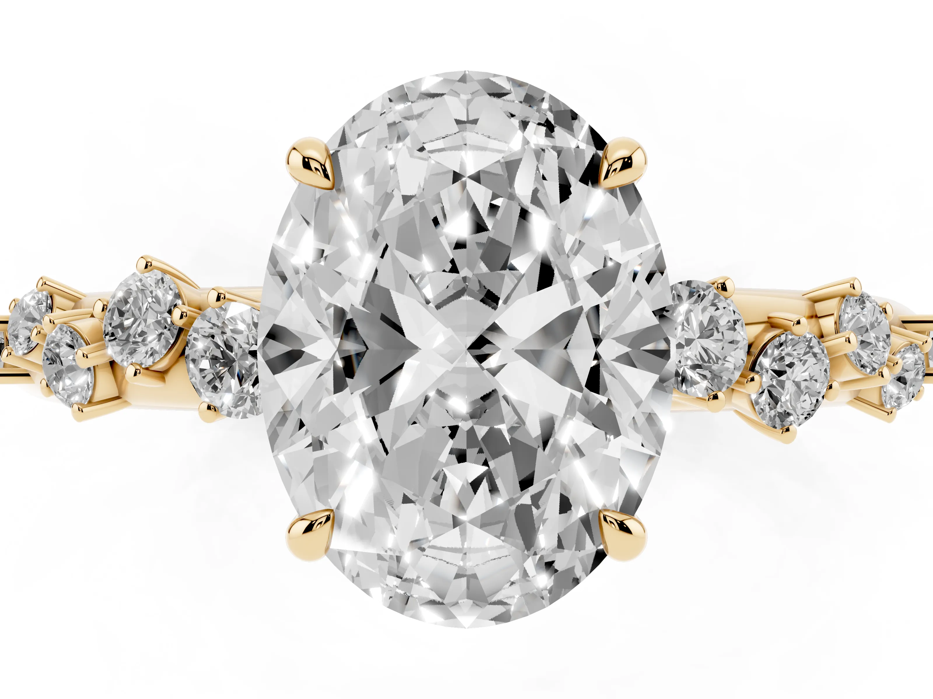Oval Cut Diamond Cluster Solitaire Ring Set in Yellow gold with Prong Setting