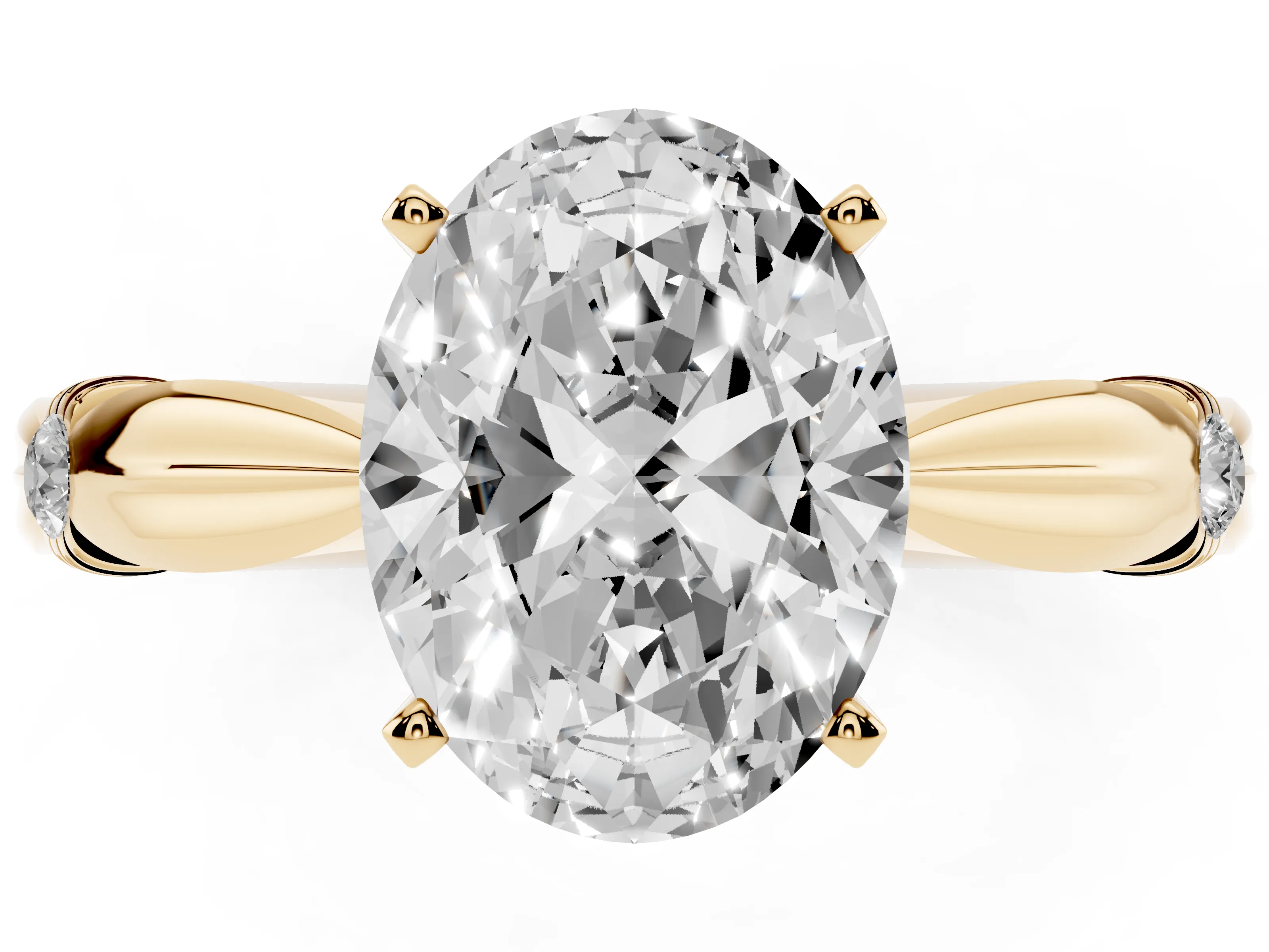 Oval Cut Diamond Solitaire Twisted Band Ring Set in Yellow gold with Accent Stones and Prong Setting