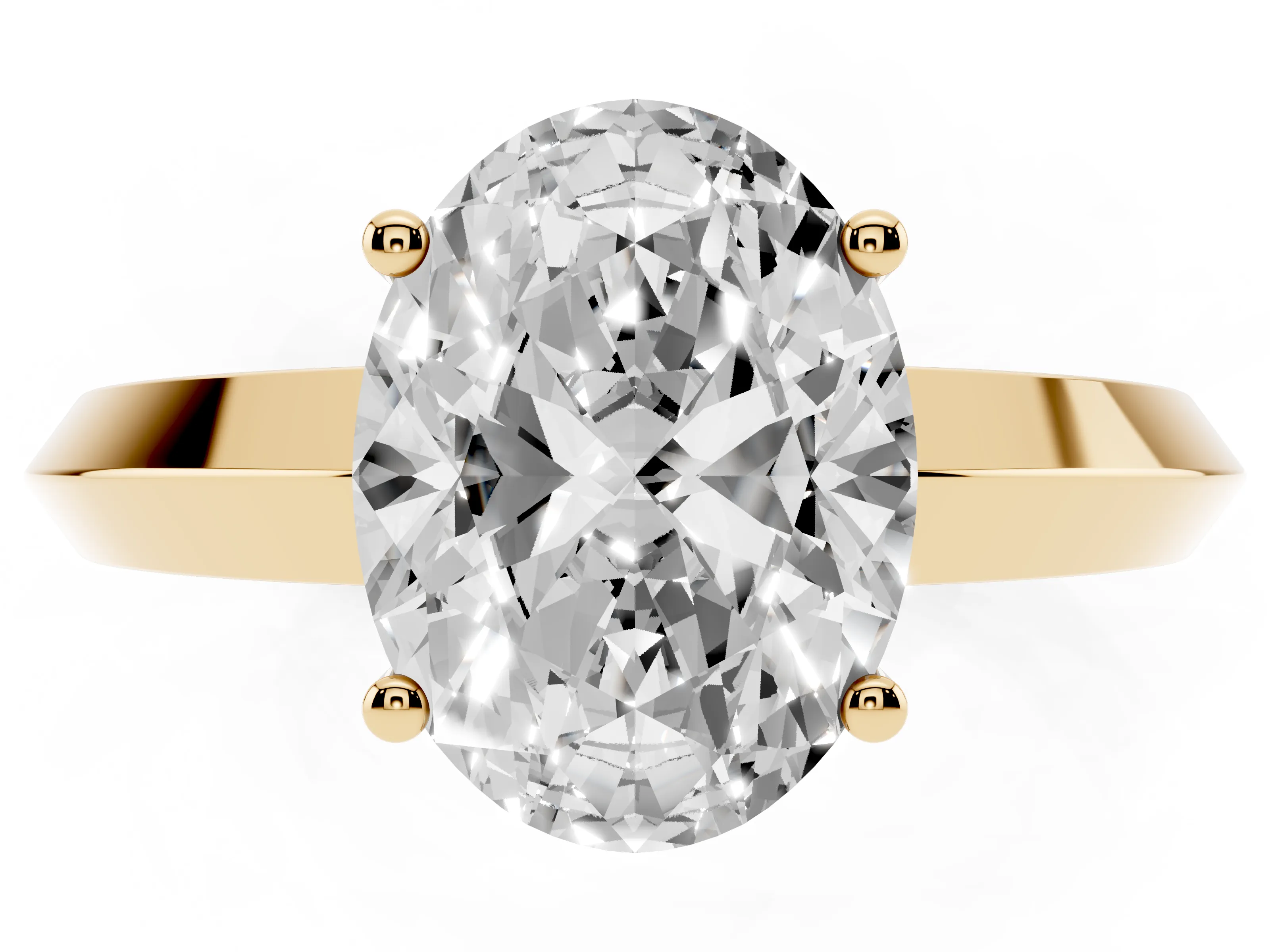 Oval Cut Diamond Solitaire Engagement Ring Set in Yellow gold with Flat Band and Prong Setting