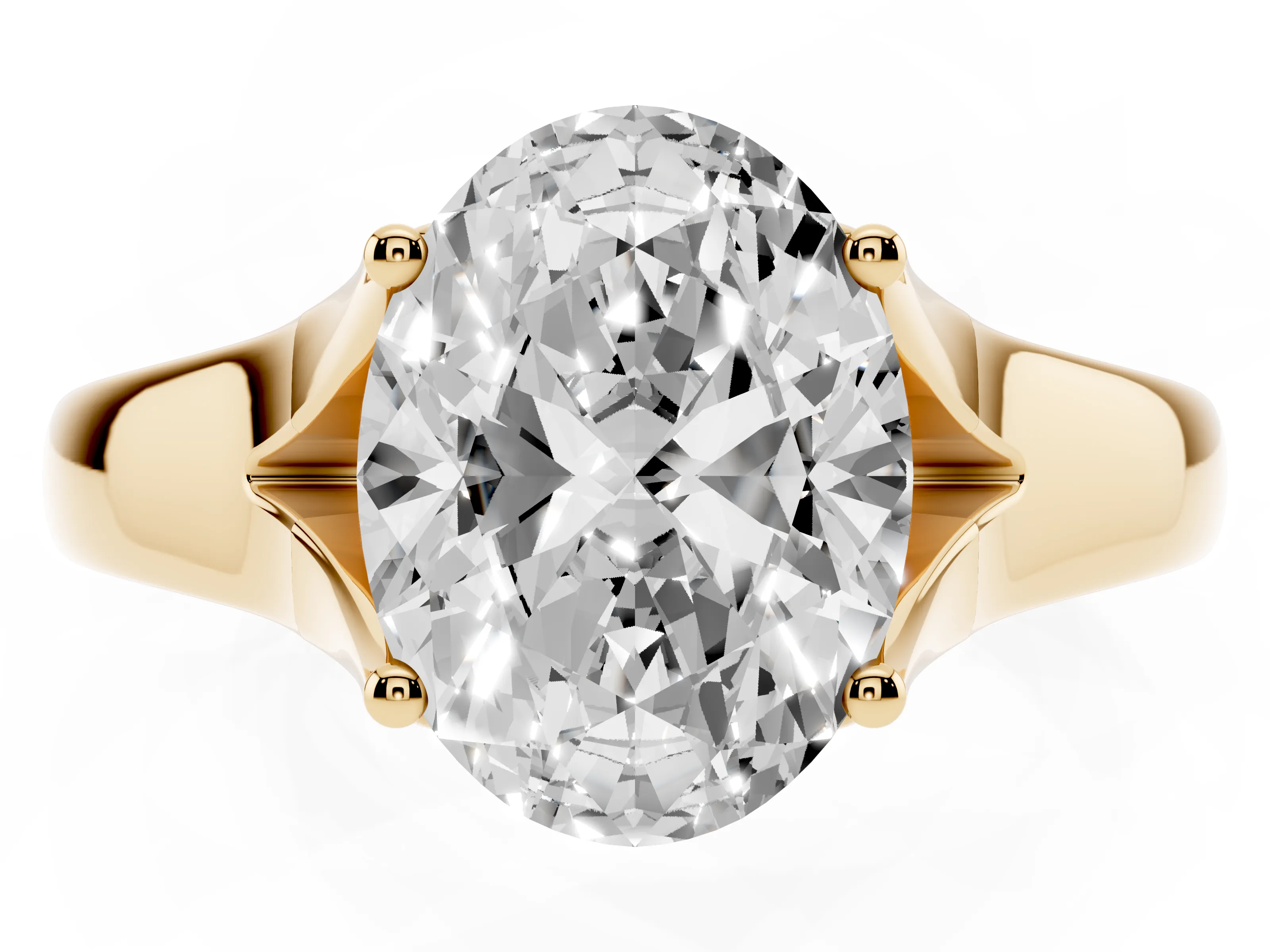Oval Cut Diamond Solitaire Ring Set in Yellow gold with Arched Cathedral Band and Prong Setting