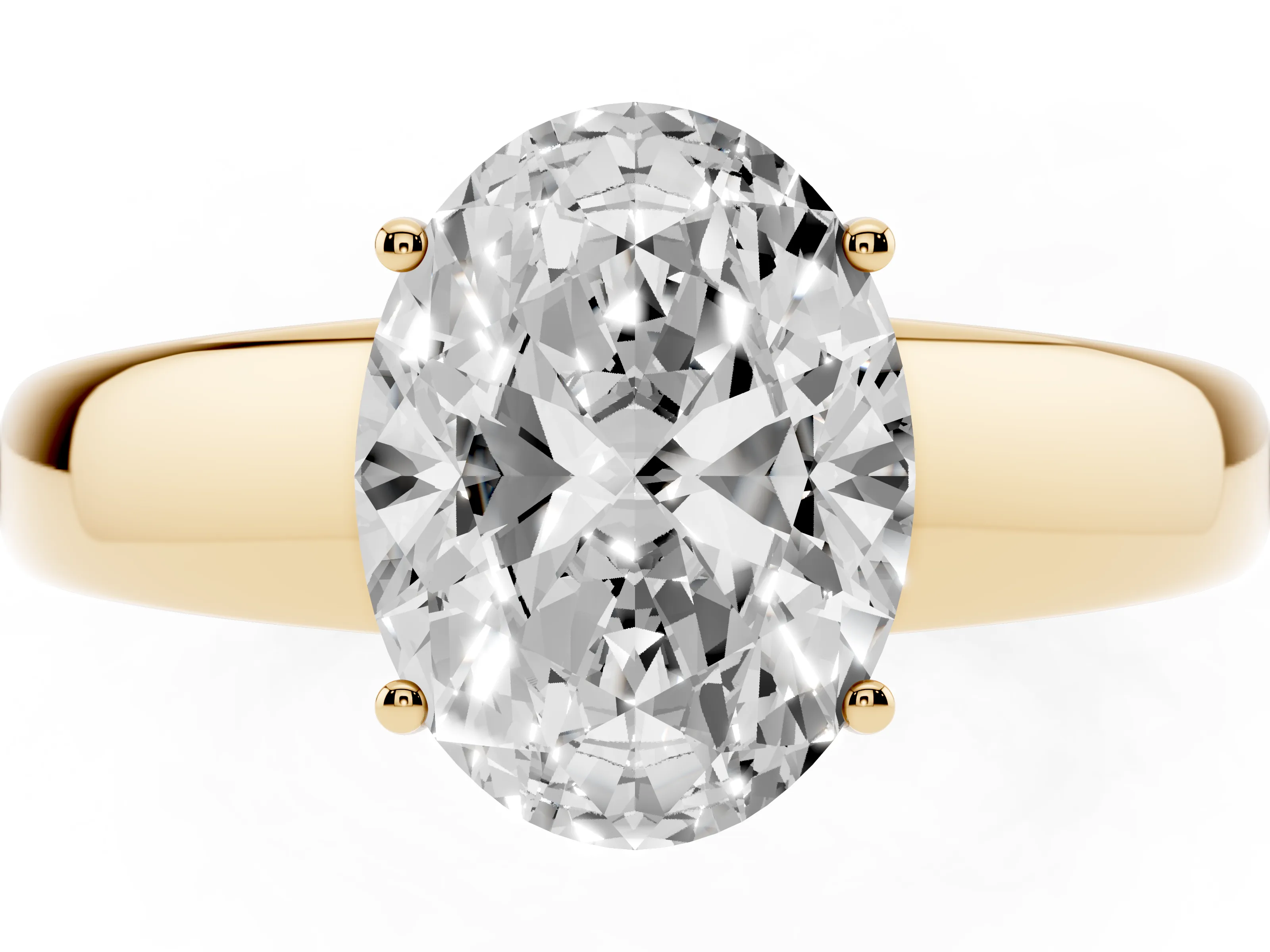 Oval Cut Diamond Solitaire Ring Set in Yellow gold with Tapered Band and Prong Setting