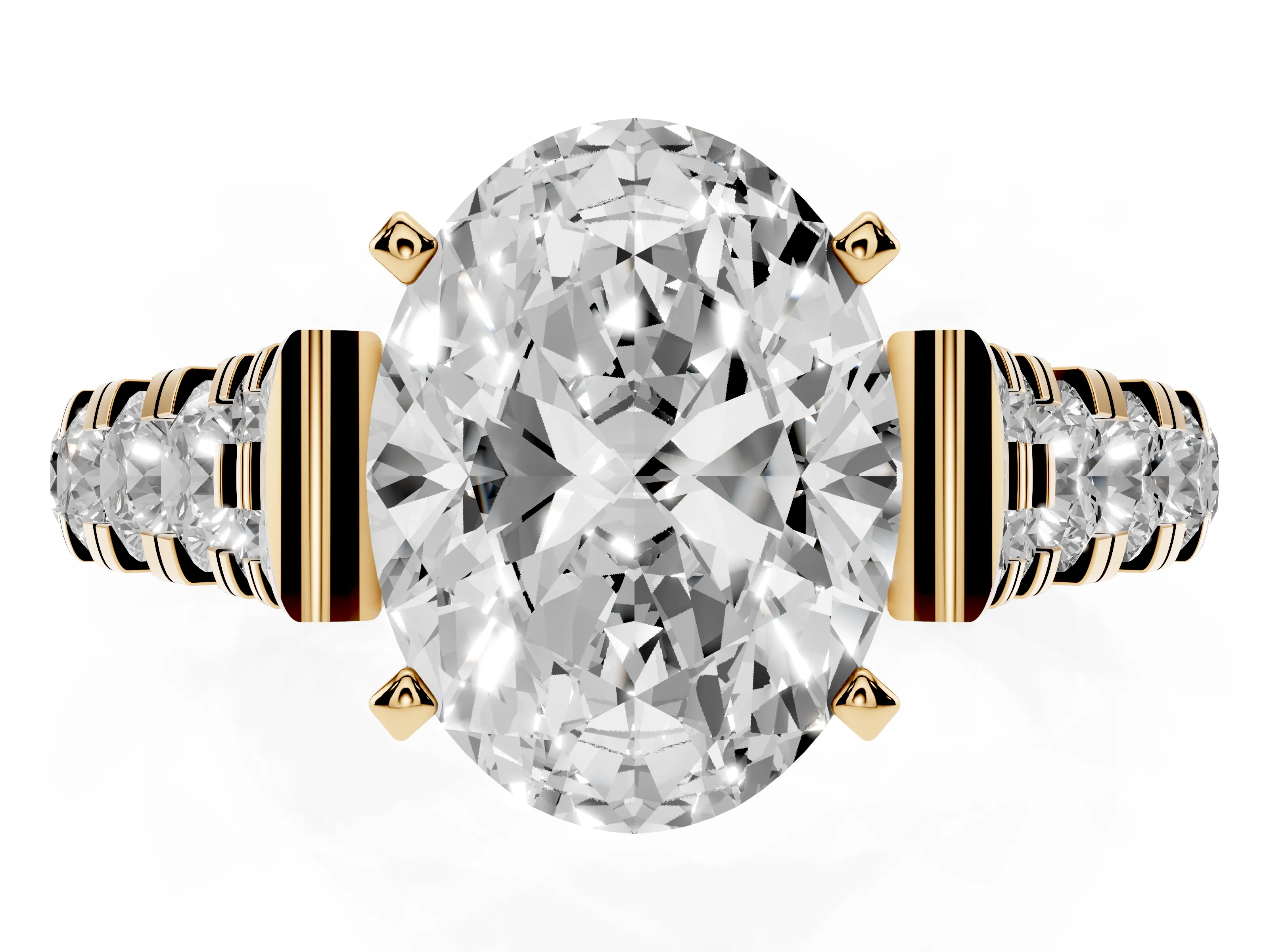 Oval Cut Diamond Classic Solitaire Ring Set in Yellow gold with Pavé Band and Prong Setting