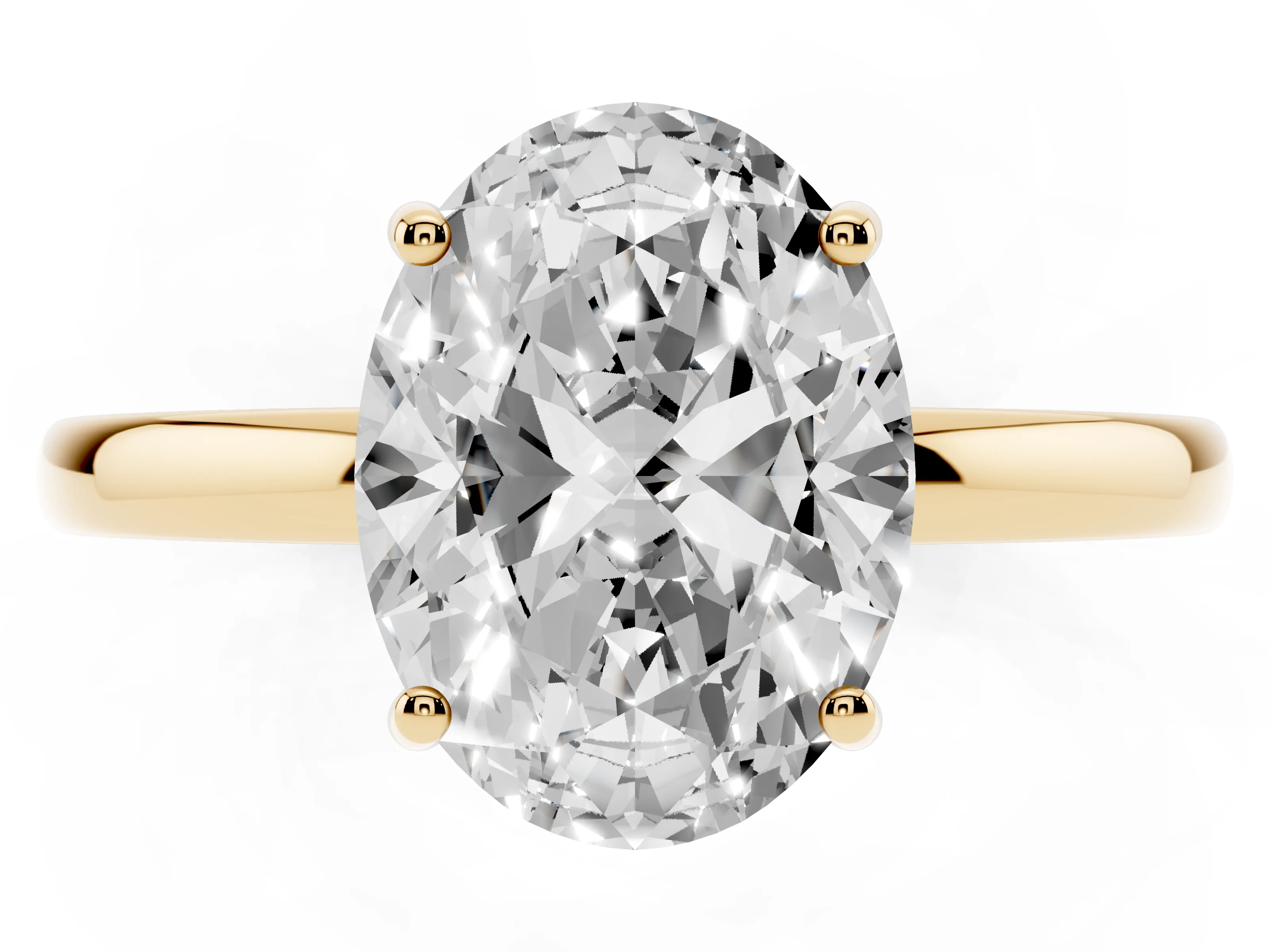 Oval Cut Diamond Solitaire Ring Set in Yellow gold with Plain Band and Prong Setting