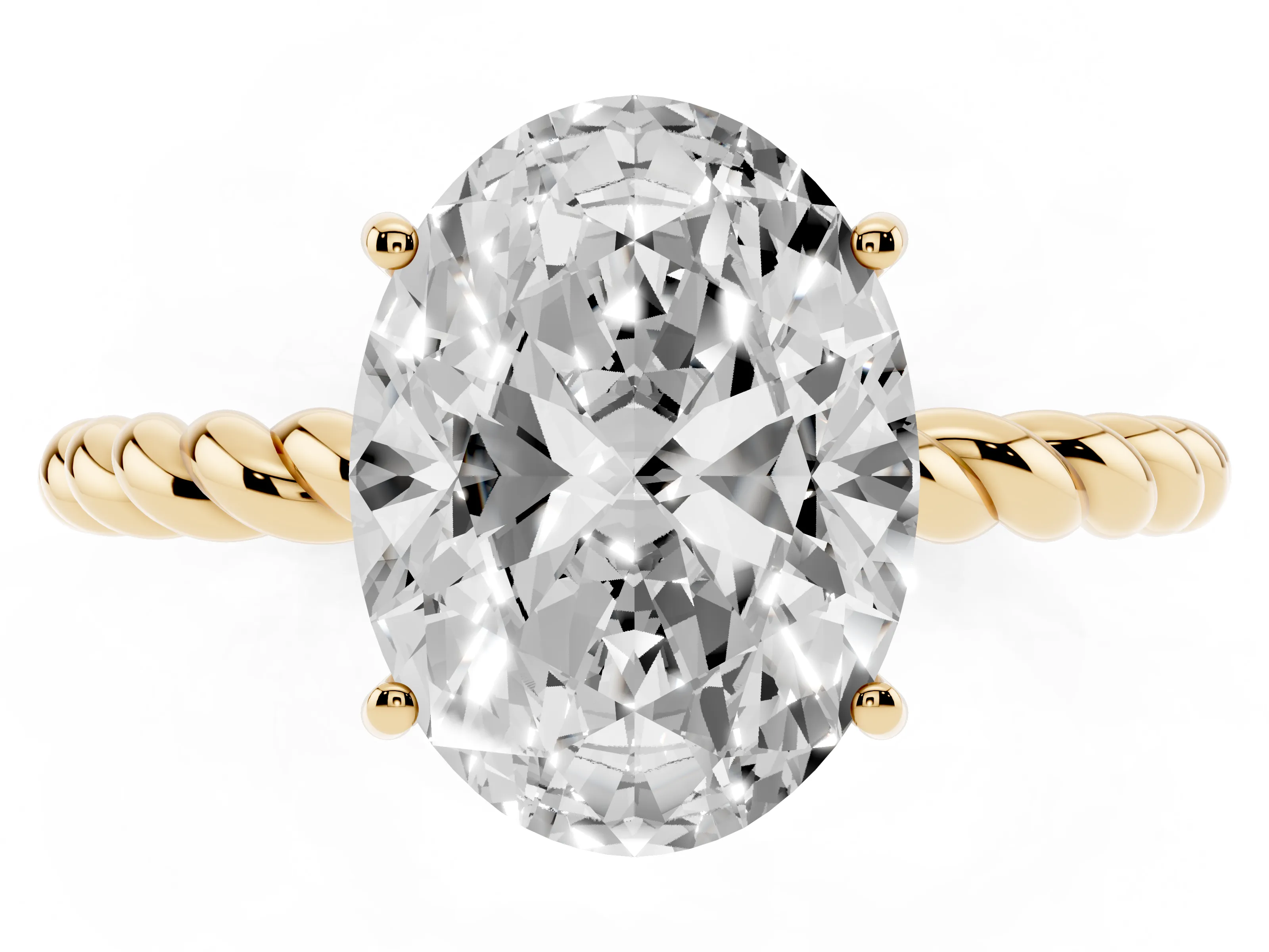 Oval Cut Diamond Solitaire Ring Set in Yellow gold with Twist Band and Prong Setting