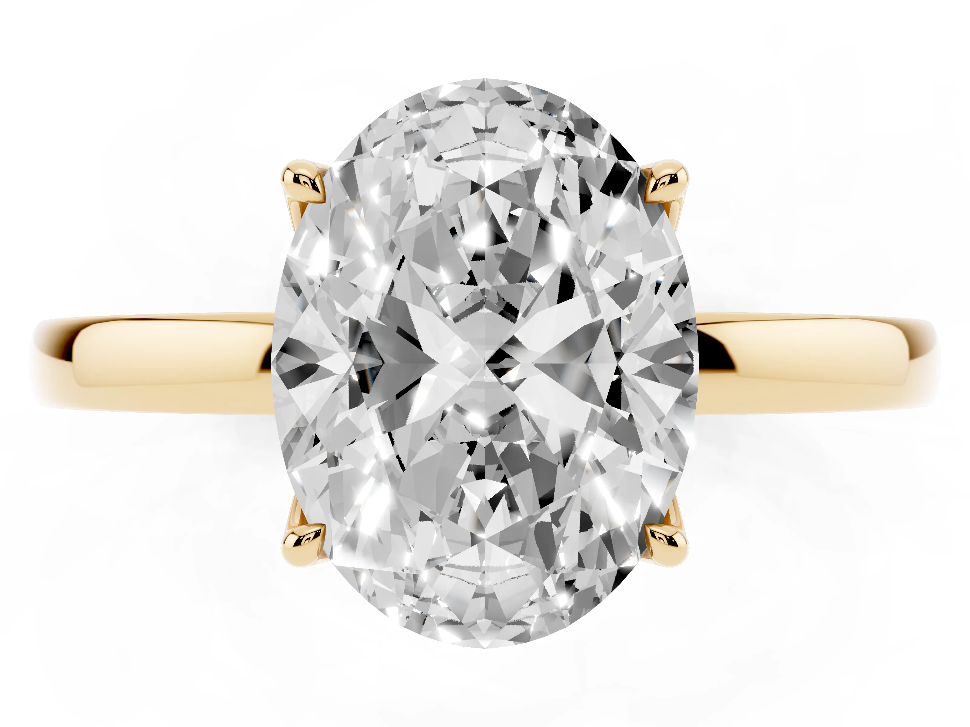 Oval Cut Diamond Solitaire Ring Set in Yellow gold with Prong Setting and Thin Polished Band