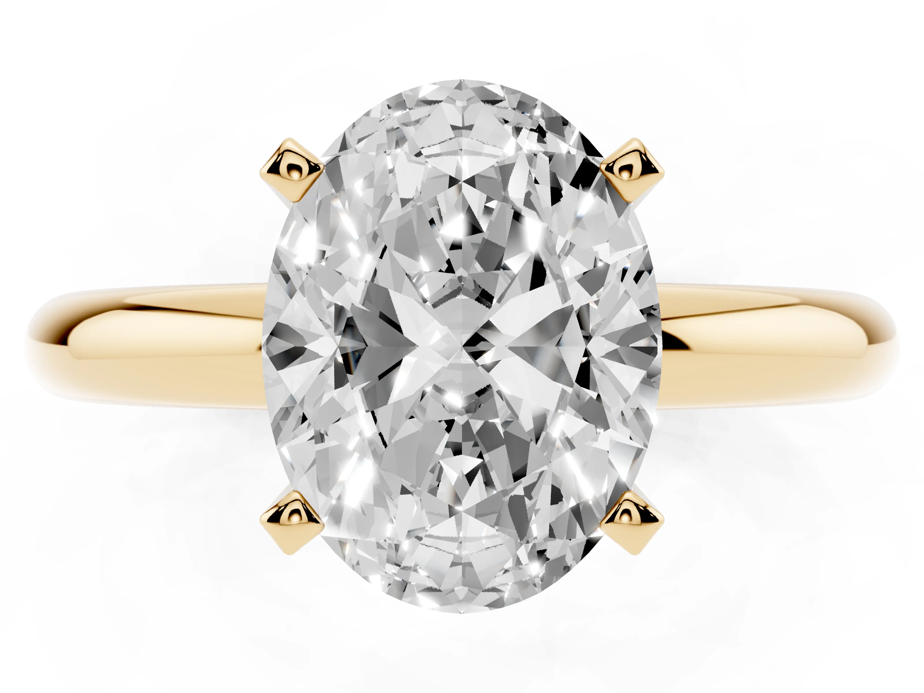 Oval Cut Diamond Solitaire Engagement Ring Set in Yellow gold with Round Band and Prong Setting