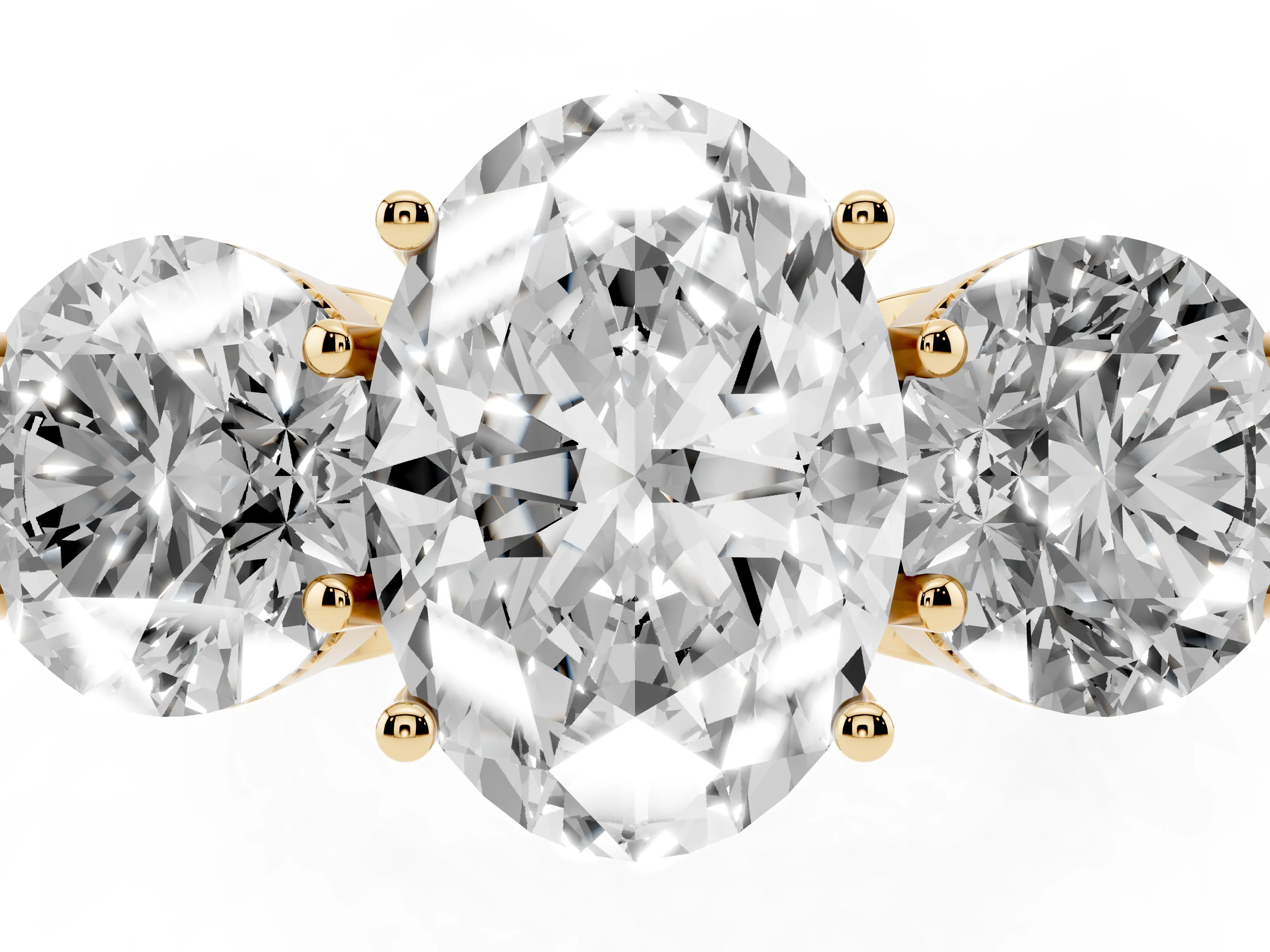 Oval Cut Diamond Three-Stone Engagement Ring Set in Yellow gold with Polished Band