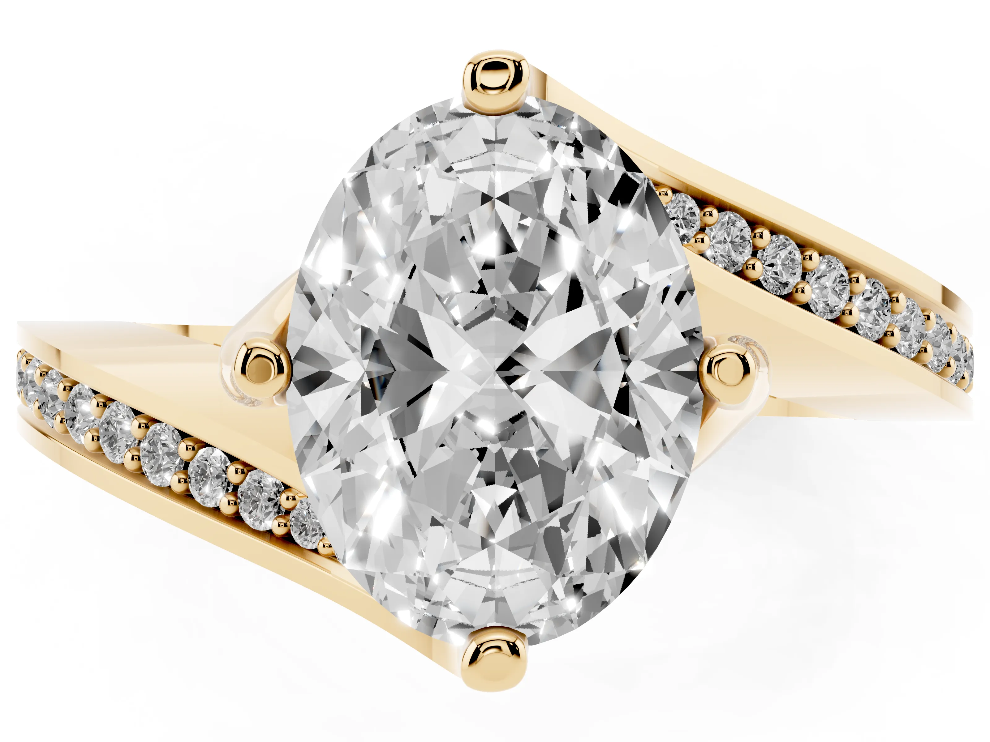 Oval Cut Diamond Solitaire Ring Set in Yellow gold with Intertwined Pavé Twist Band