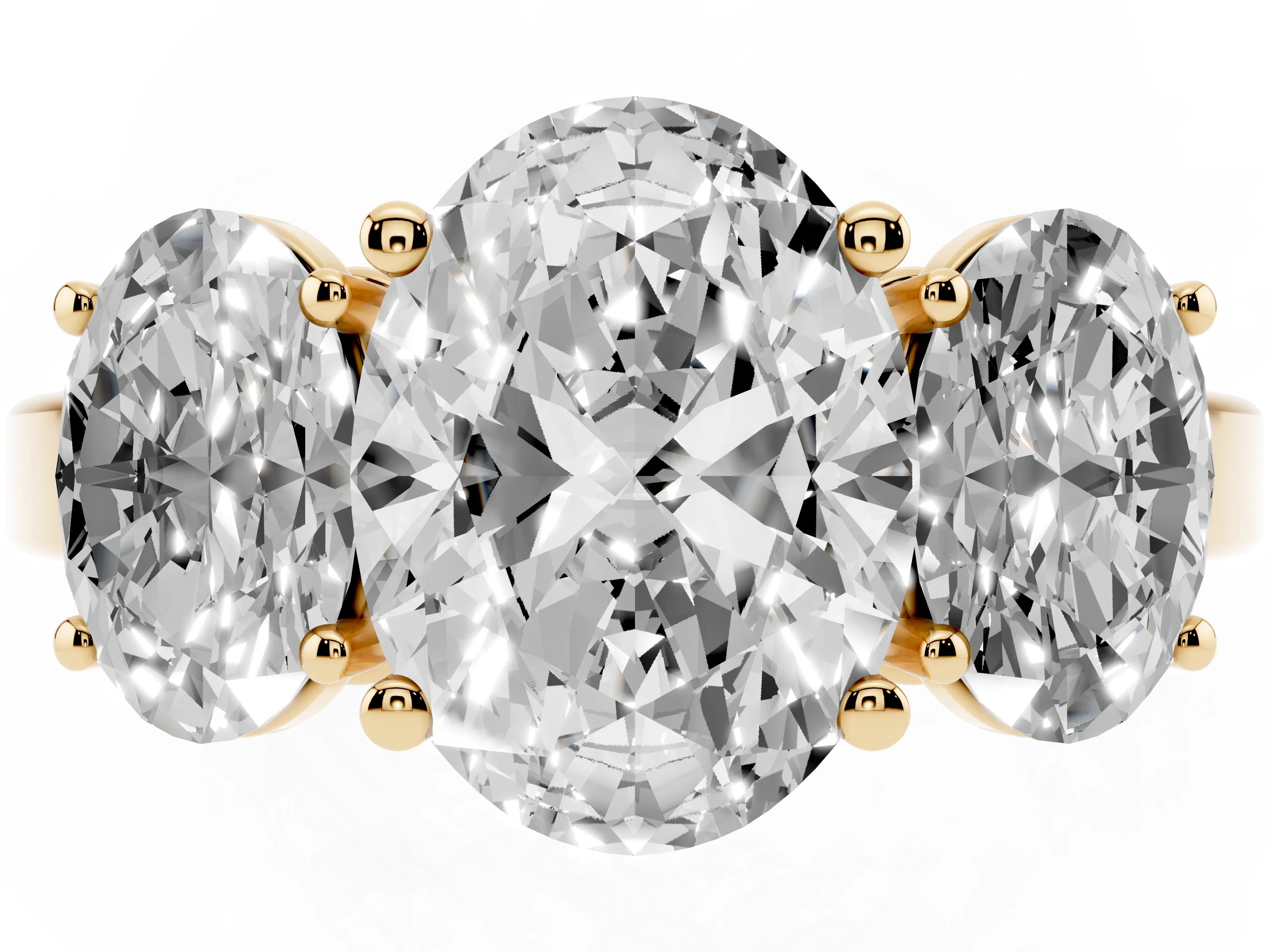 Oval Cut Diamond Three-Stone Engagement Ring Set in Yellow gold with Flat Band