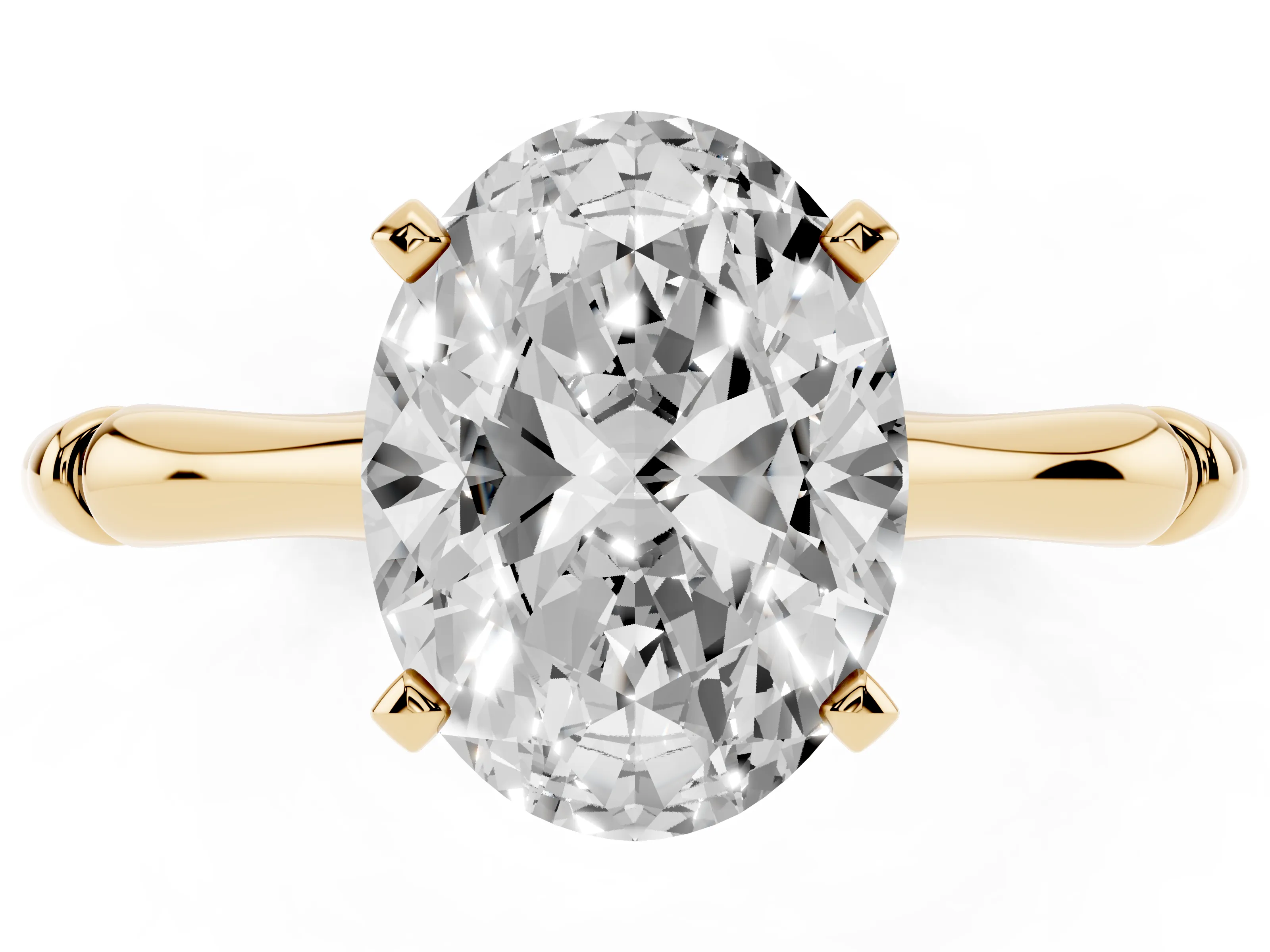 Oval Cut Diamond Solitaire Ring Set in Yellow gold with Bamboo Band and Prong Setting