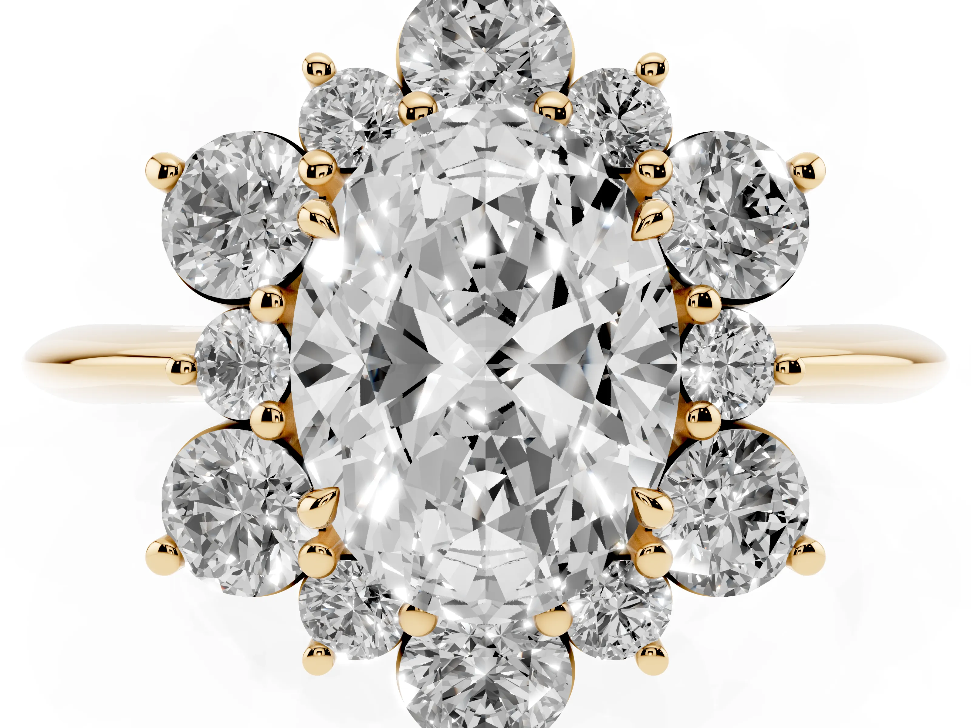 Oval Cut Diamond Cluster Halo Ring Set in Yellow gold with Solitaire Band and Prong Setting