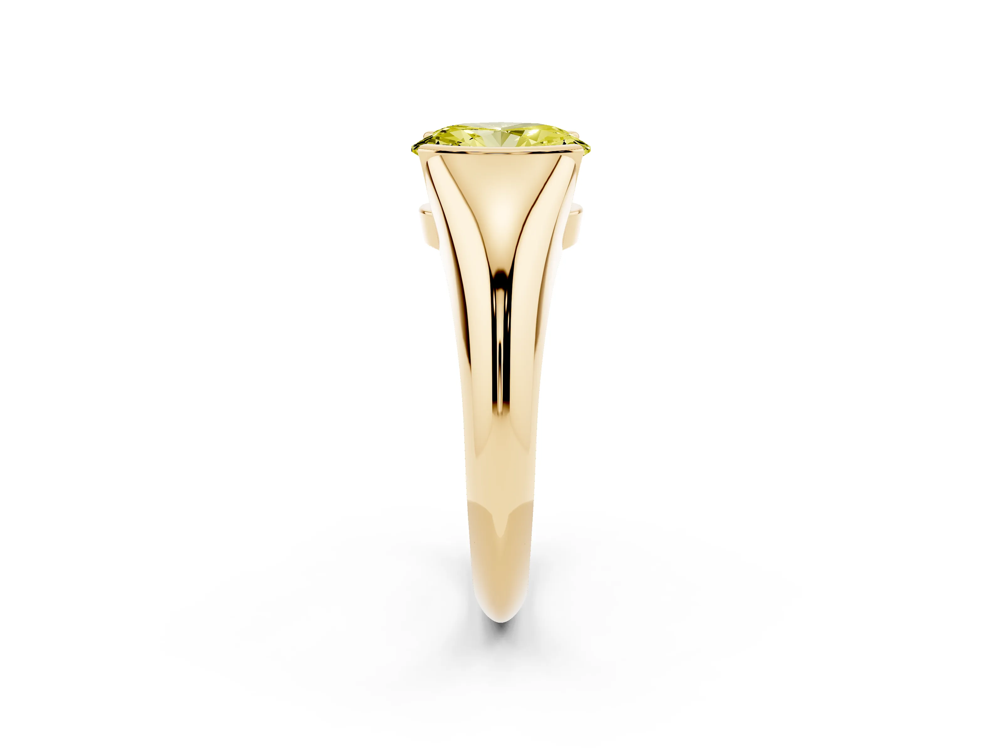 Fancy Yellow Oval Cut Diamond Solitaire Tension Set Ring Set in Yellow gold