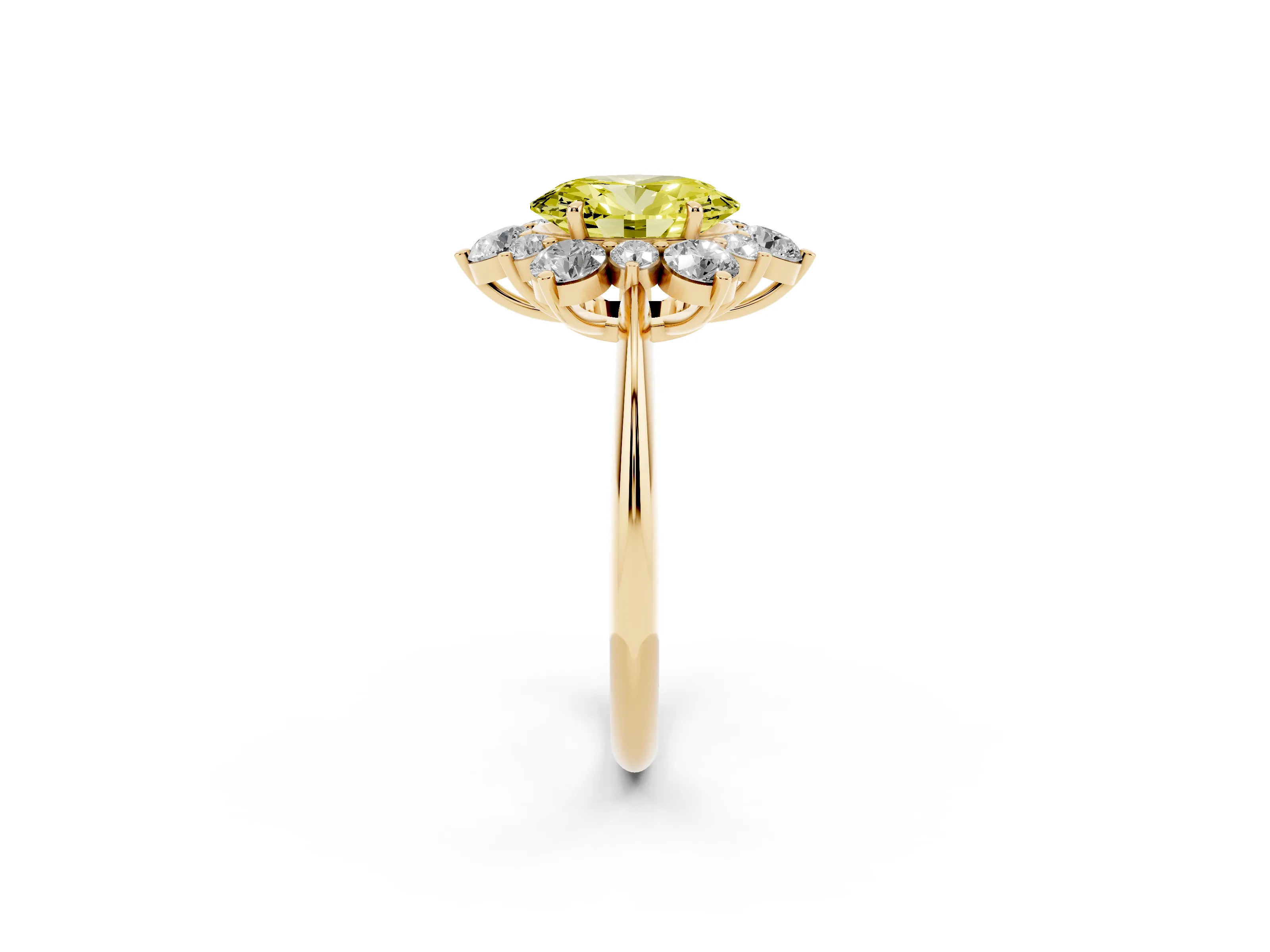 Fancy Yellow Oval Cut Diamond Cluster Halo Ring Set in Yellow gold with Solitaire Band and Prong Setting