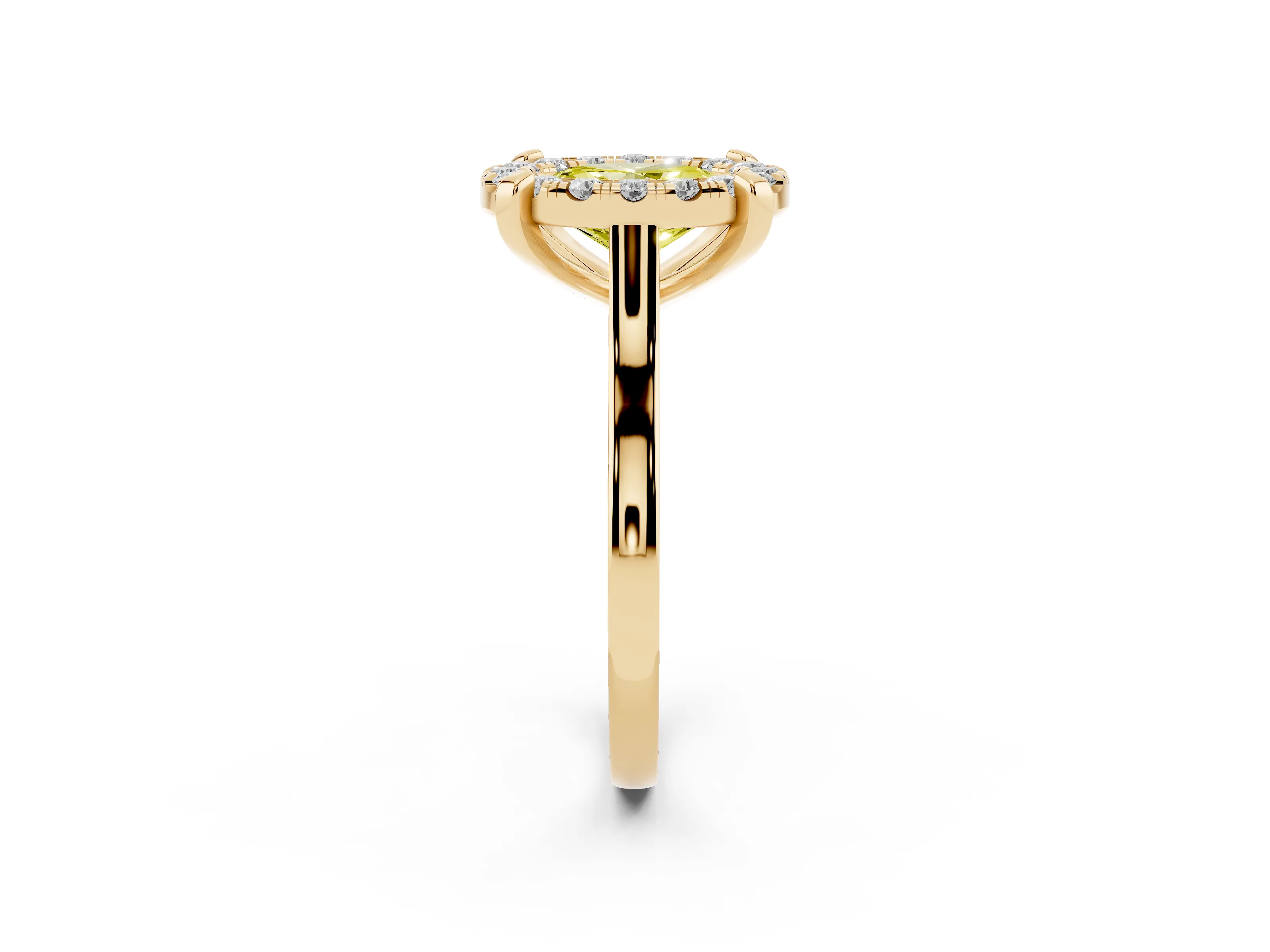 Fancy Yellow Oval Cut Diamond Cluster Halo Solitaire Ring Set in Yellow gold with Prong Setting