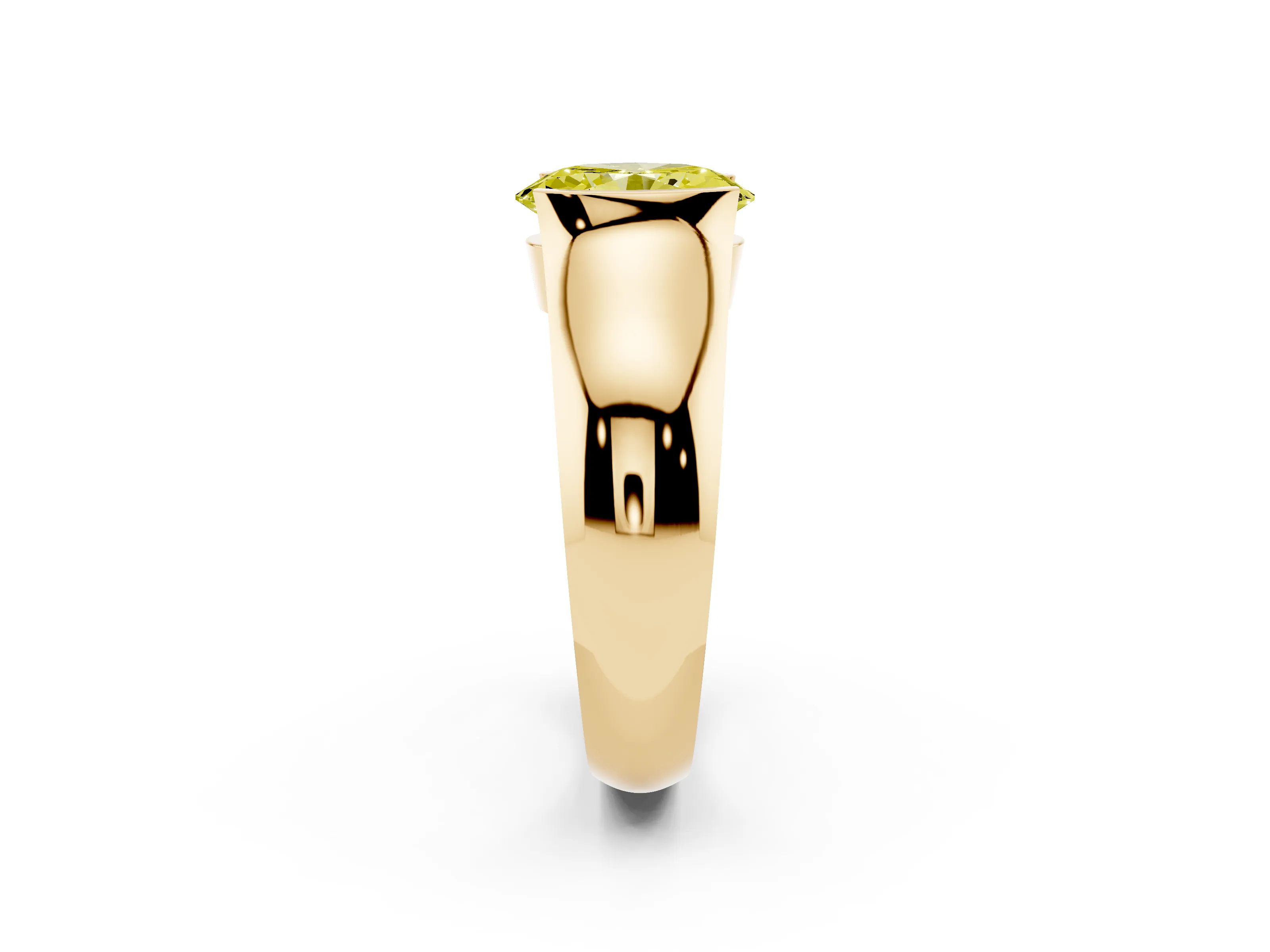 Fancy Yellow Oval Cut Diamond Bezel Solitaire Ring Set in Yellow gold with Wide Band