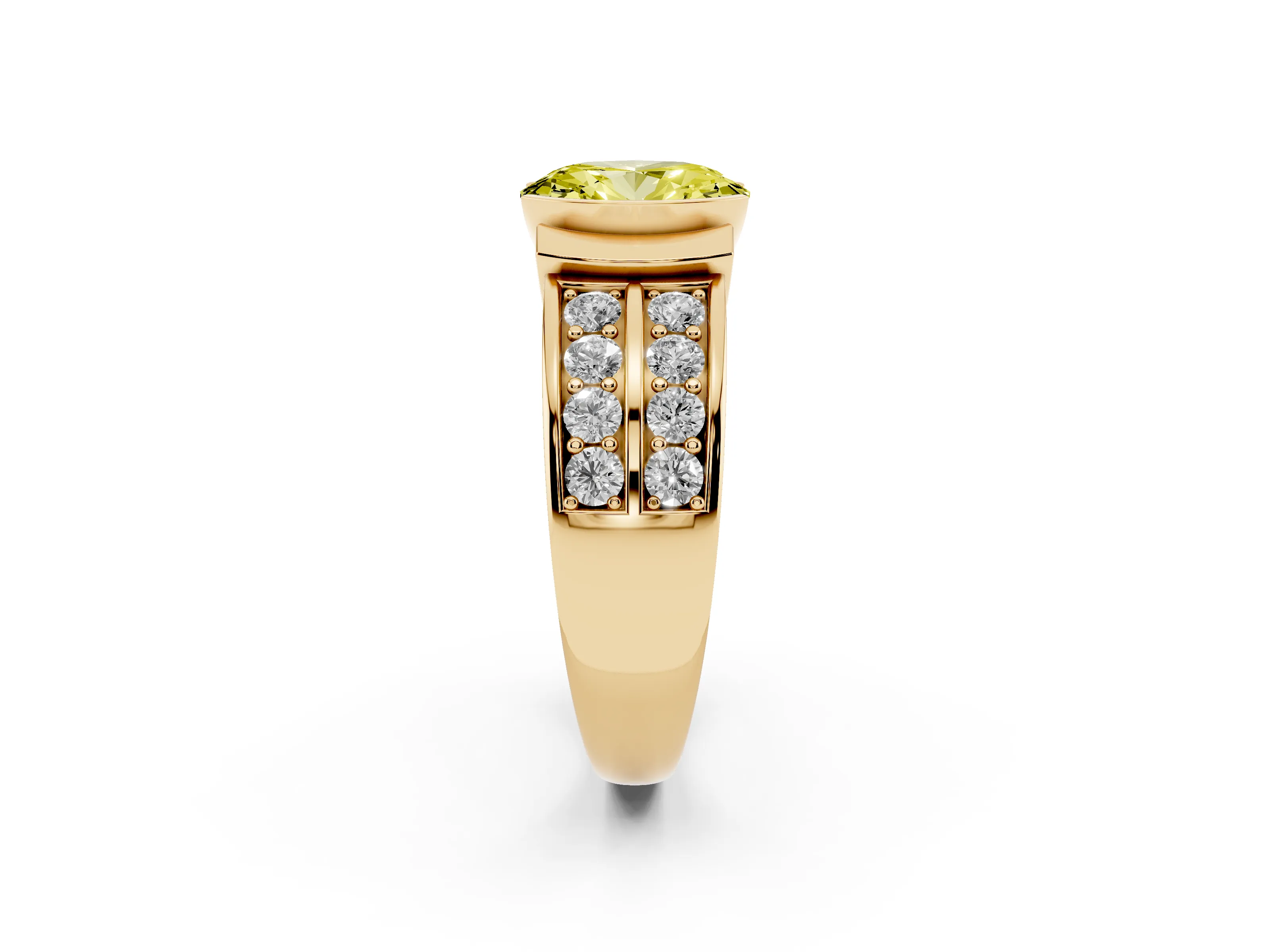 Fancy Yellow Oval Cut Diamond Wide Channel Set Band Ring Set in Yellow gold with Bezel Setting