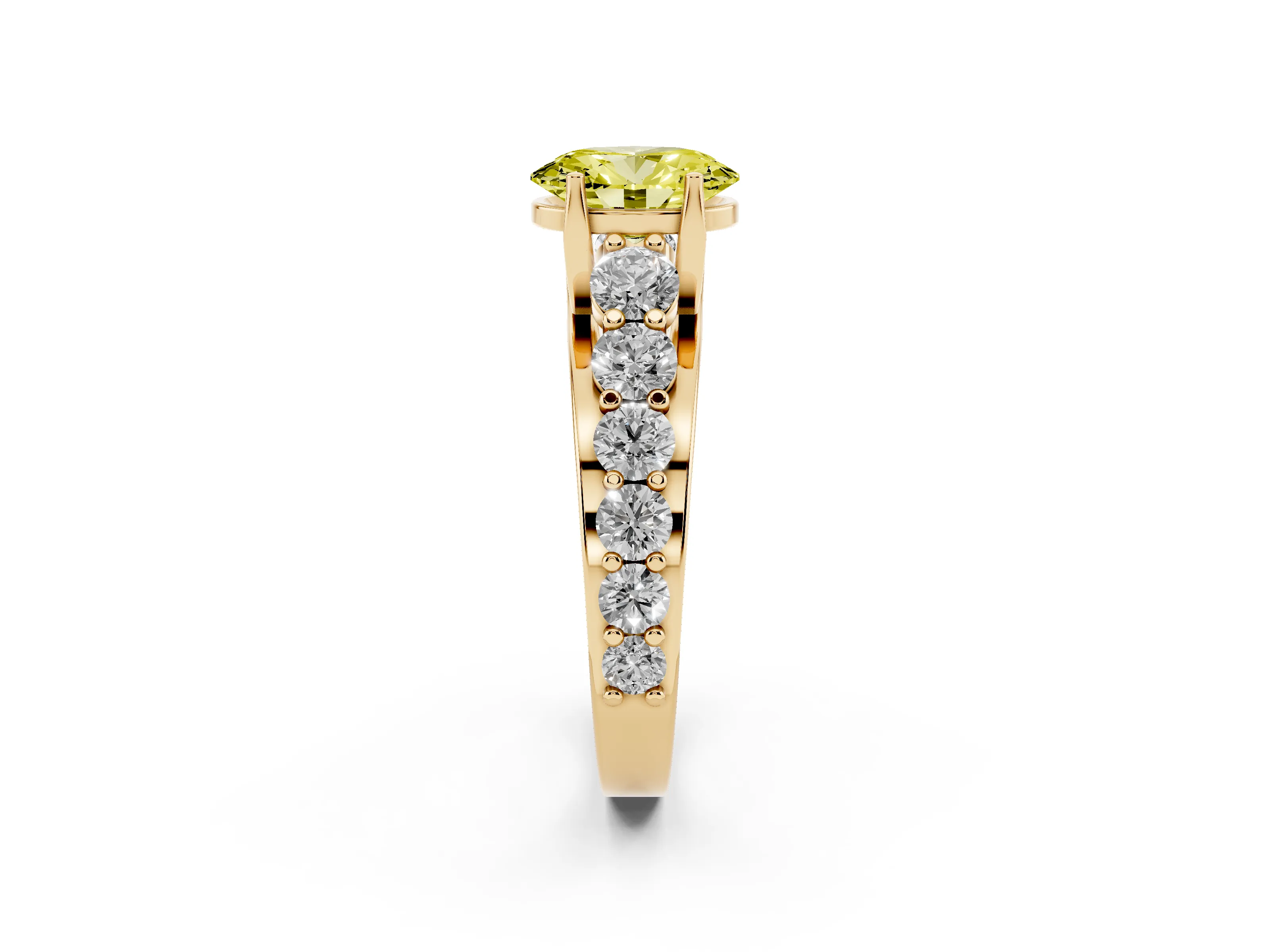 Fancy Yellow Oval Cut Diamond Pavé Engagement Ring Set in Yellow gold with Prong Setting