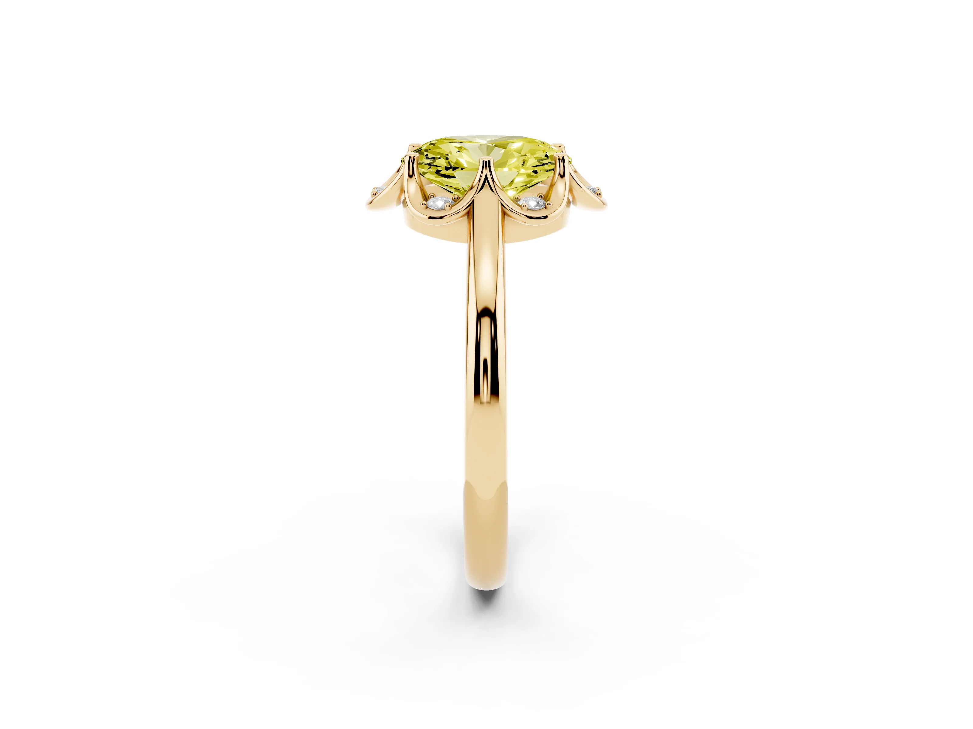 Fancy Yellow Oval Cut Diamond Round Cluster Halo Ring Set in Yellow gold with Solitaire Band and Prong Setting