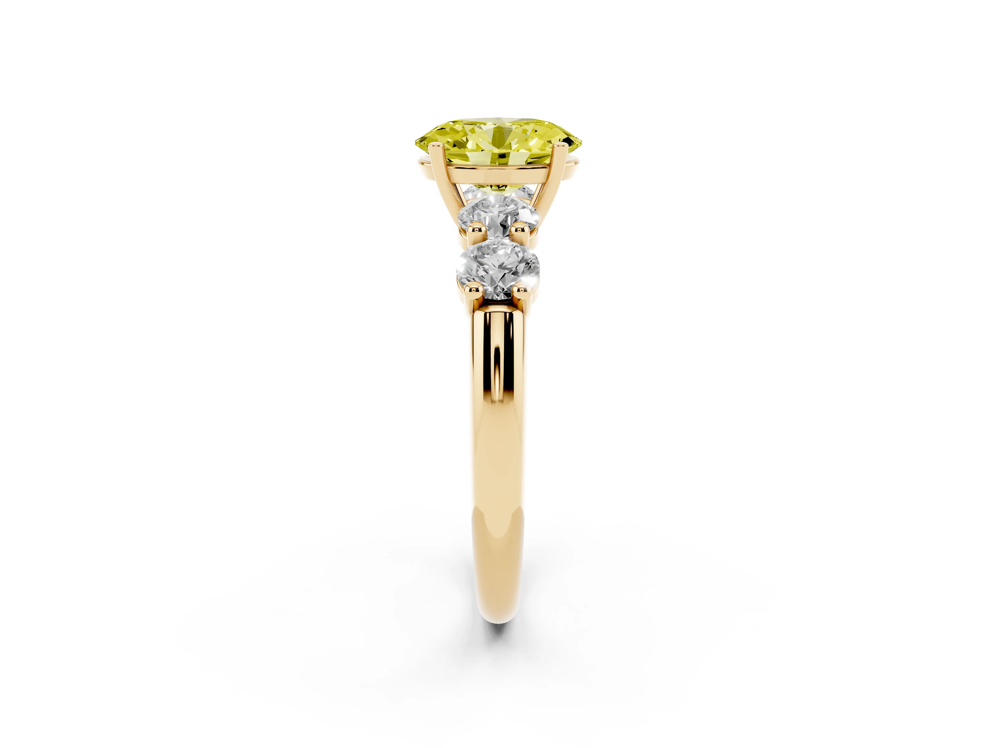 Fancy Yellow Oval Cut Diamond Five-Stone Prong Set Ring Set in Yellow gold with Classic Band