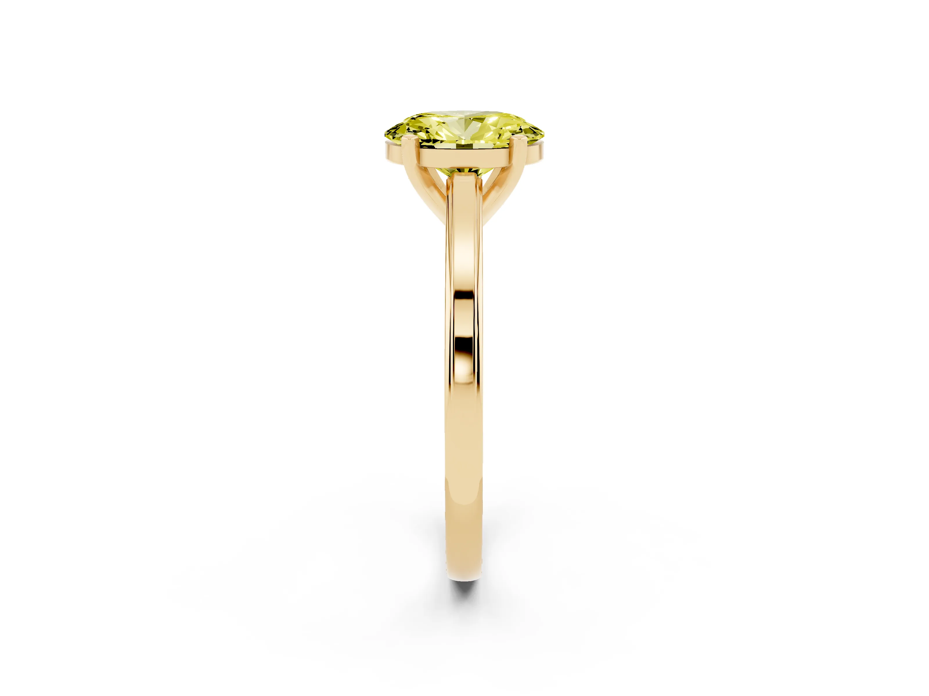 Fancy Yellow Oval Cut Diamond Solitaire Ring Set in Yellow gold with Prong Setting and Classic Band