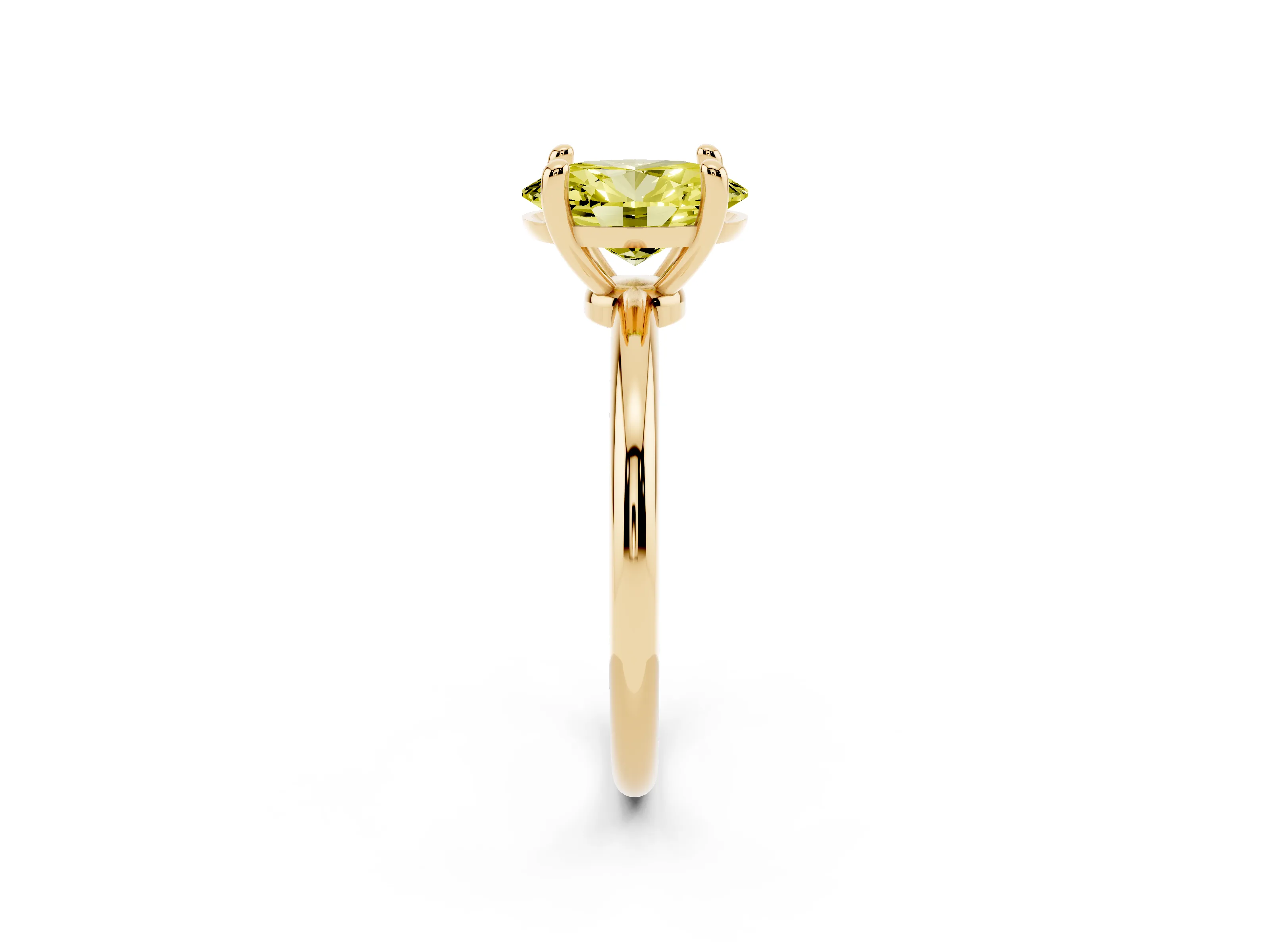 Fancy Yellow Oval Cut Diamond Solitaire Ring Set in Yellow gold with Secure Prong Setting on a Classic Band