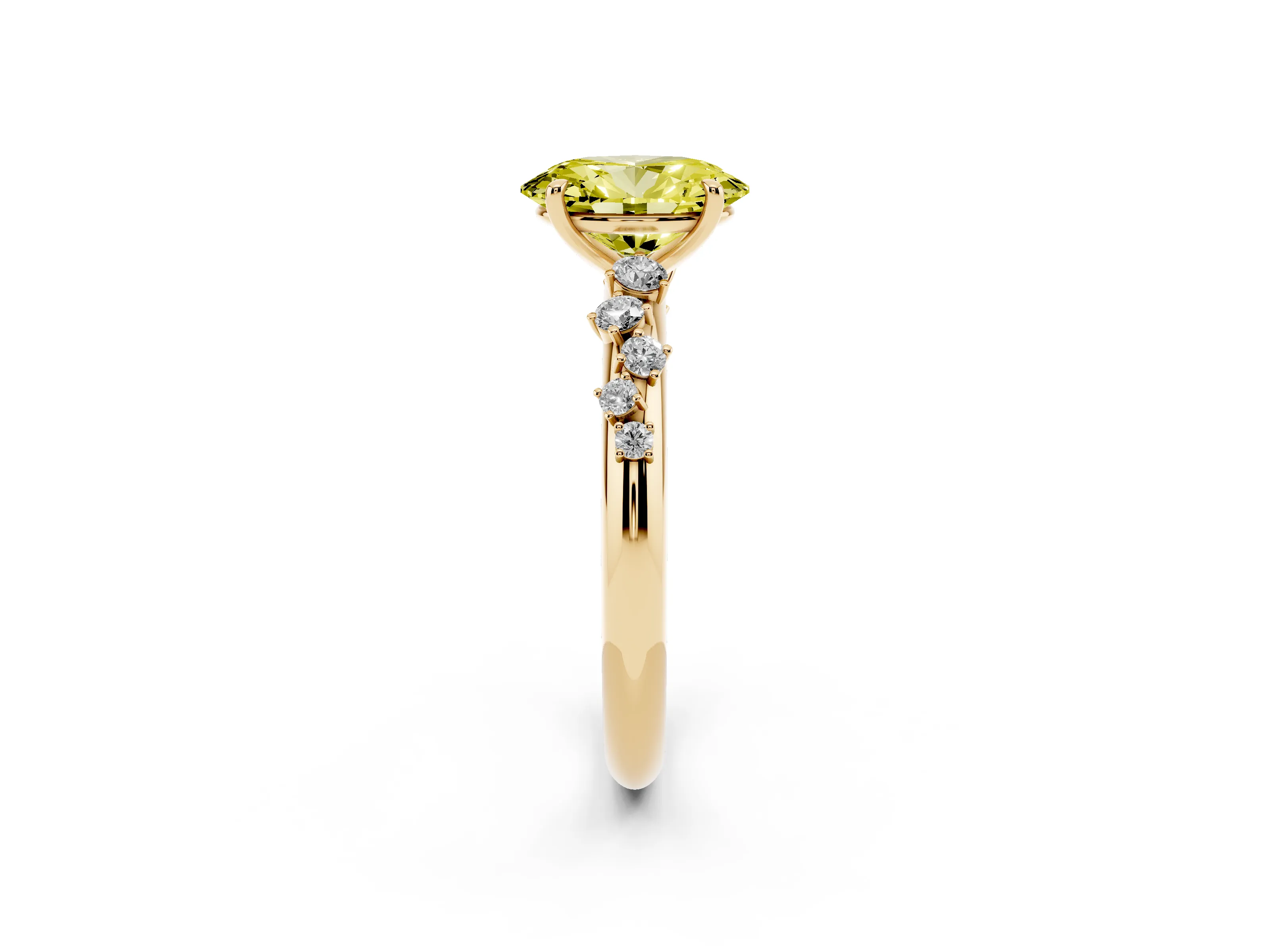 Fancy Yellow Oval Cut Diamond Cluster Solitaire Ring Set in Yellow gold with Prong Setting