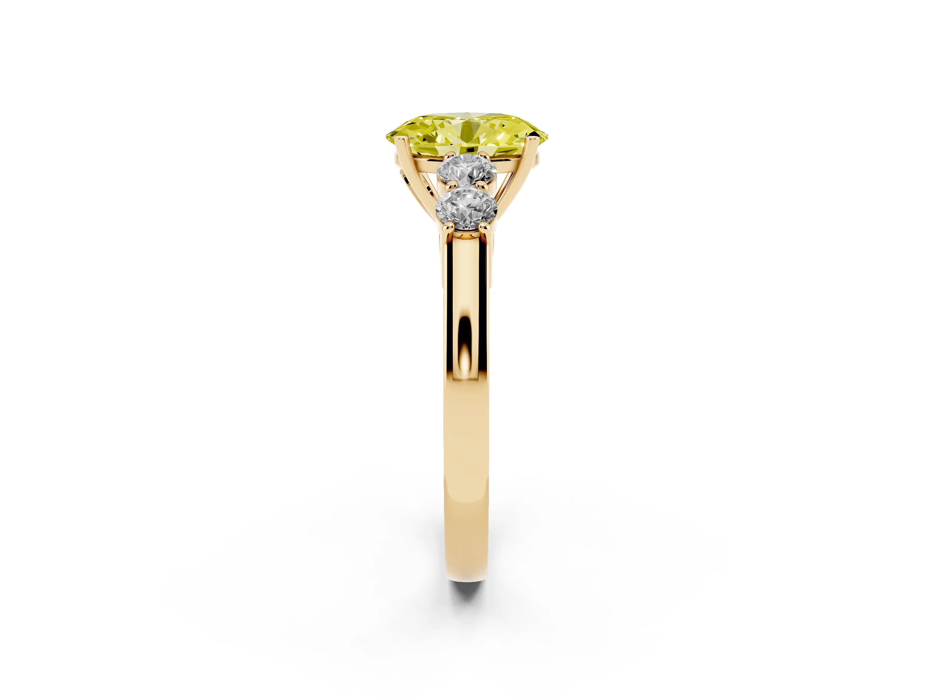 Fancy Yellow Oval Cut Diamond Five-Stone Prong Set Band Ring Set in Yellow gold with Polished Band